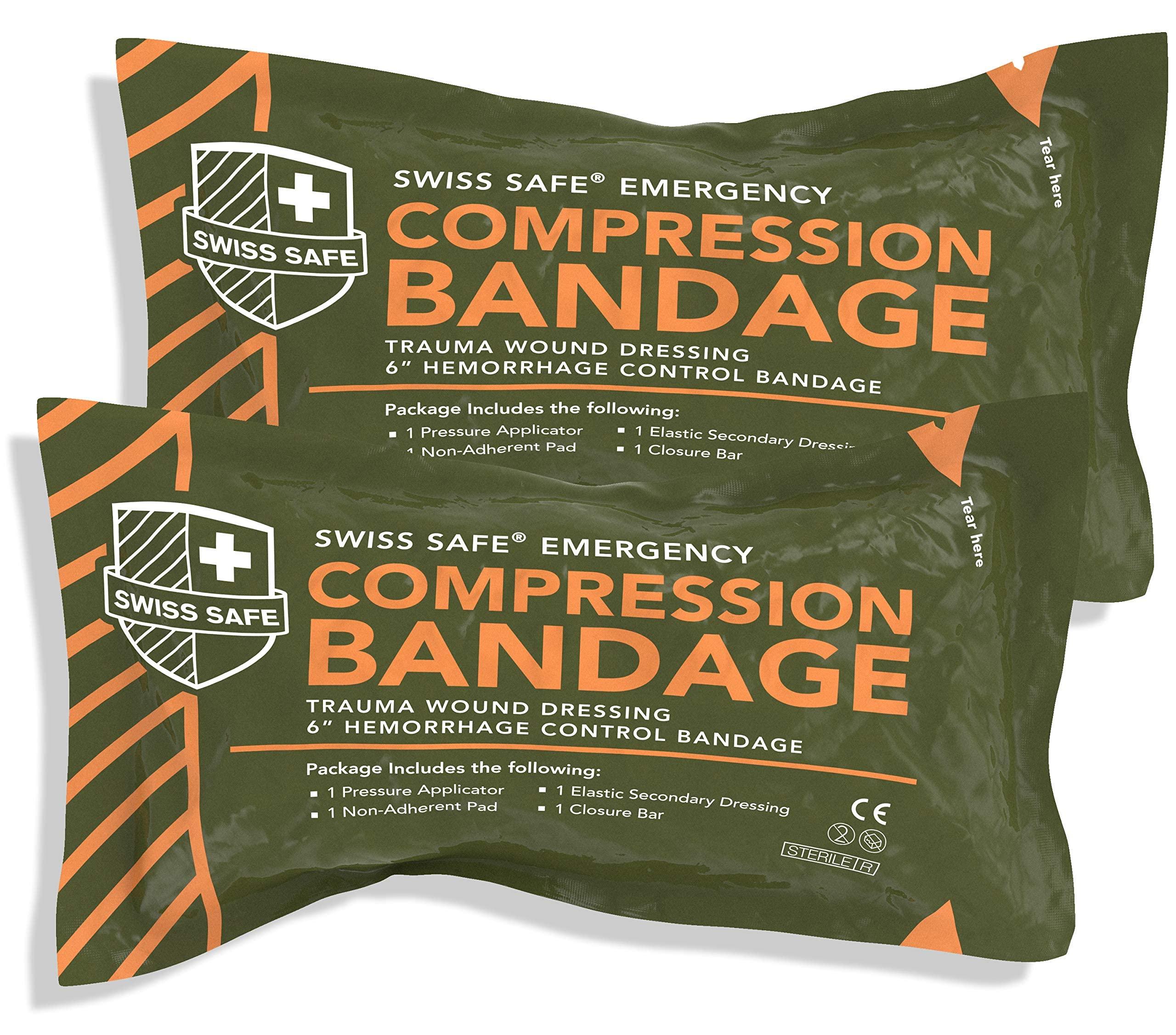 Swiss Safe 6 Inch Israeli Bandages Trauma Kit - Sterile Elastic Compression Bandage - Emergency Military IFAK - HSA & FSA Eligible - 6 inch, 2-Pack