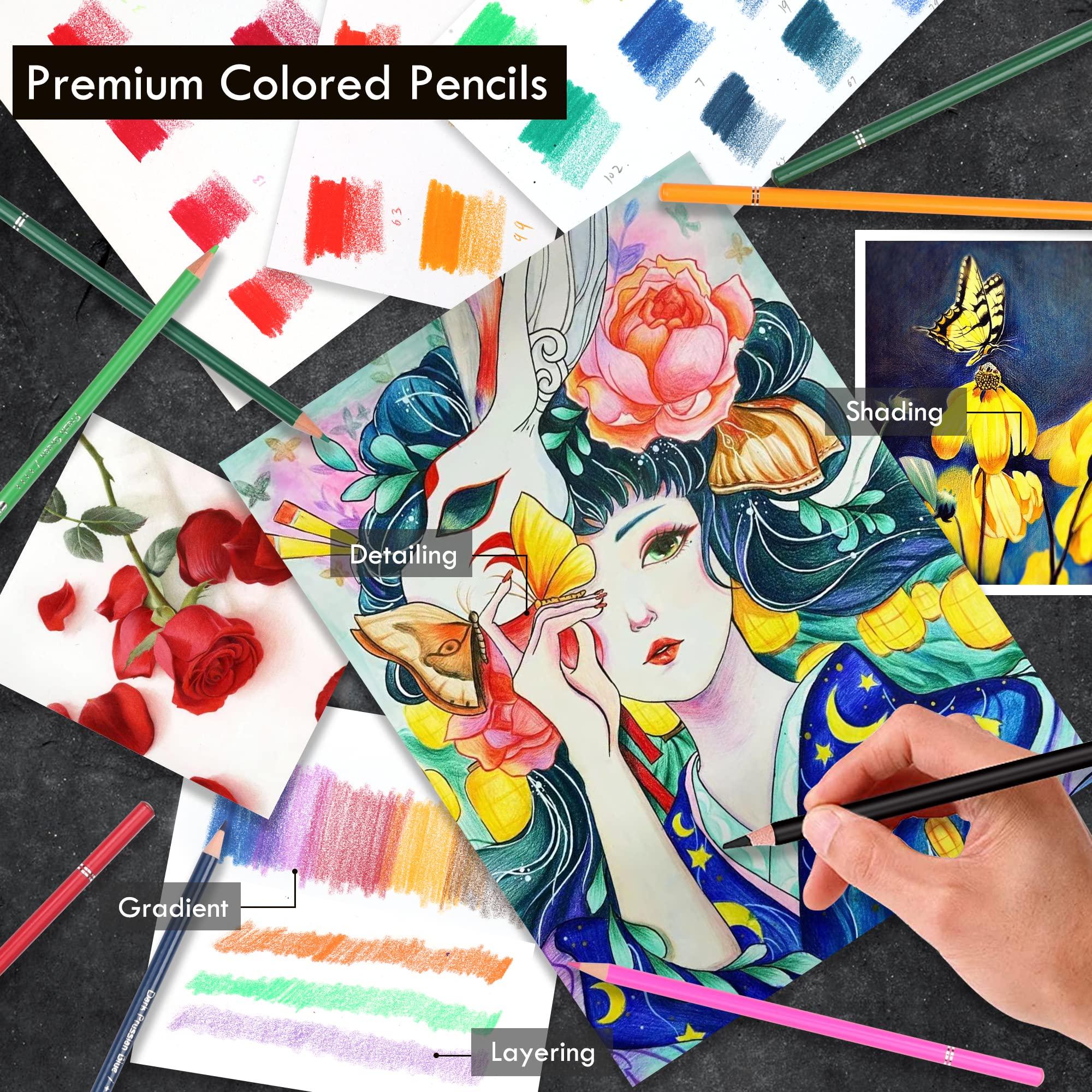 KALOUR 180 Colored Pencil Set for Adults Artists - Rich Pigment Soft Core -12 Metallic Pencil - Ideal for Coloring Drawing Sketching Shading Blending - Vibrant Color（Tin Case） - Image 4
