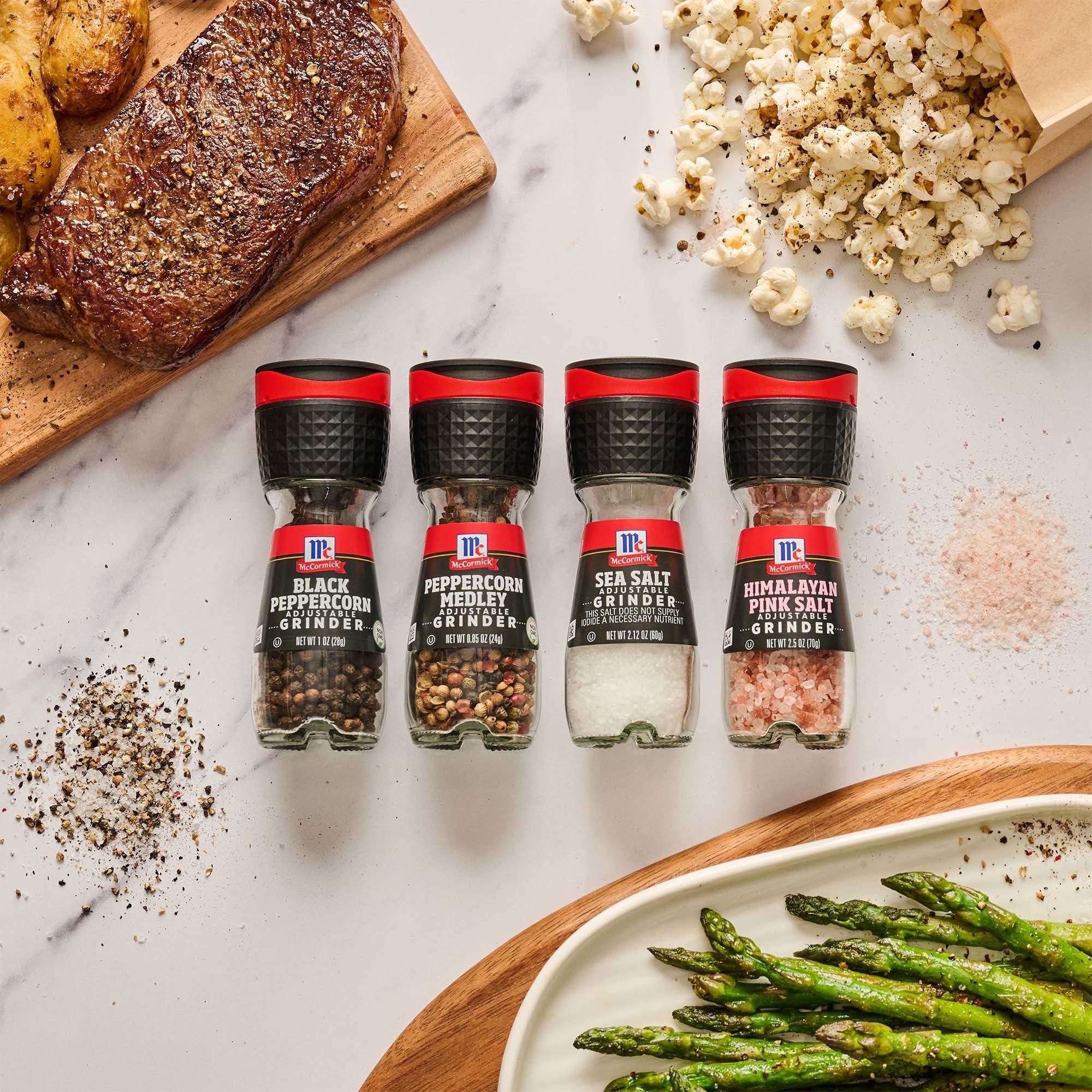 McCormick Salt & Pepper Grinder Variety Pack, Himalayan Pink Salt, Sea Salt, Black Peppercorn, and Peppercorn Medley, 6.47 oz - Image 9
