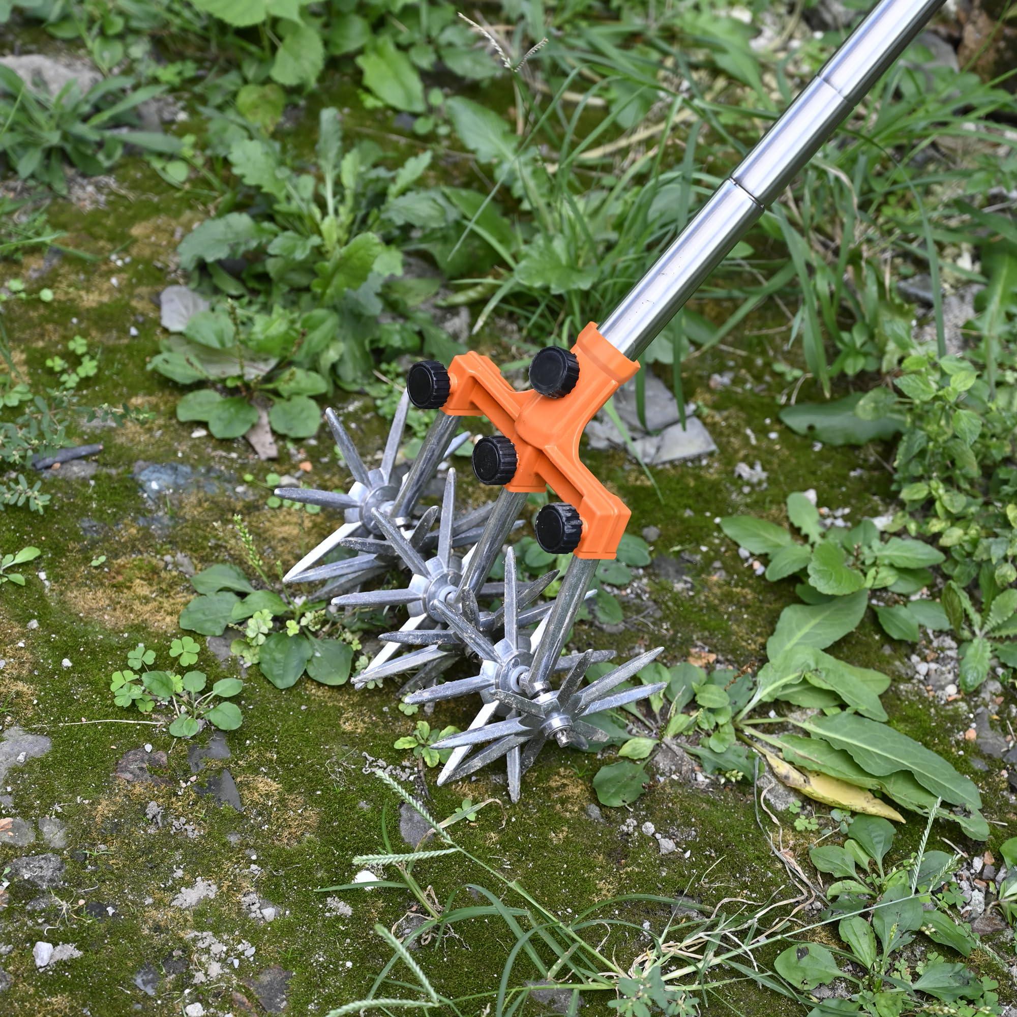 BARAYSTUS Rotary Cultivator Garden Rotary Tiller Adjustable Stainless Steel Poles Hand Tiller for Soil Mixing or Reseeding Grass Lawn Tiller Total Length 57 Inch - Image 7