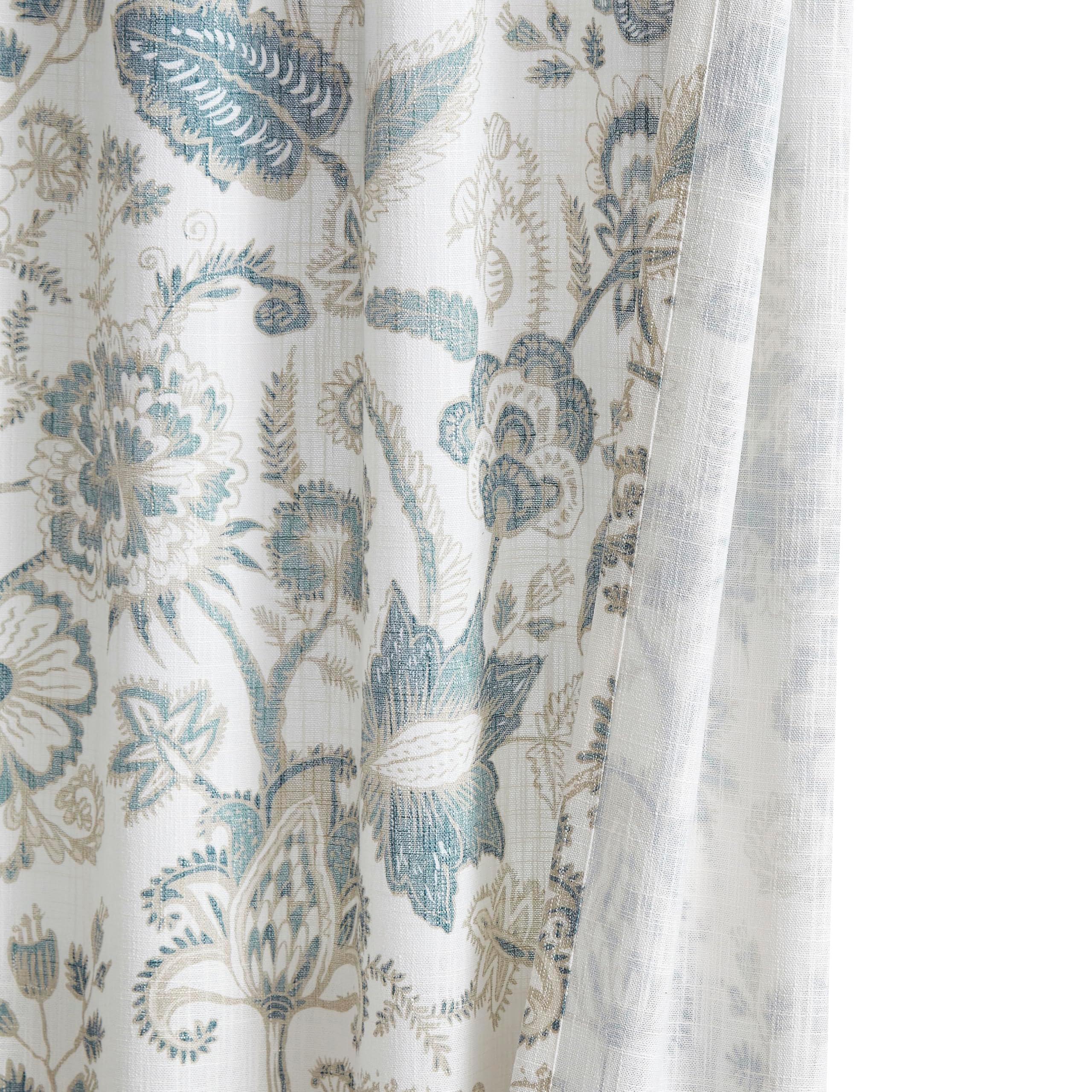 Kayne Studio Backtab Rod Pocket Jacobean Floral Semi Sheer Curtains Boho Botanical Leaf Printed Vintage Farmhouse Blue Grey Light Filtering Window Treatment Sets Living Room Bedroom,52"x84",2 Panels - Image 3