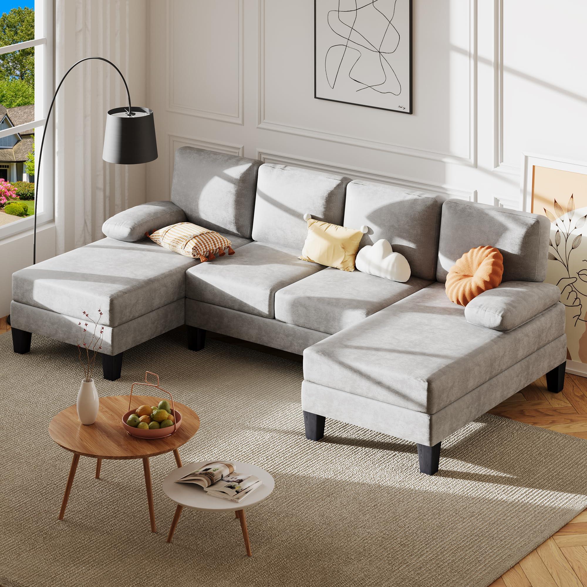 Bezseller 107.3" Sectional Couches for Living Room, U Shaped Modular Sofa Couch with Cushion & Chenille Fabric, 4-Seat Comfy Furniture Sets with Double Chaise for Apartment, Reception Room, Grey - Image 7