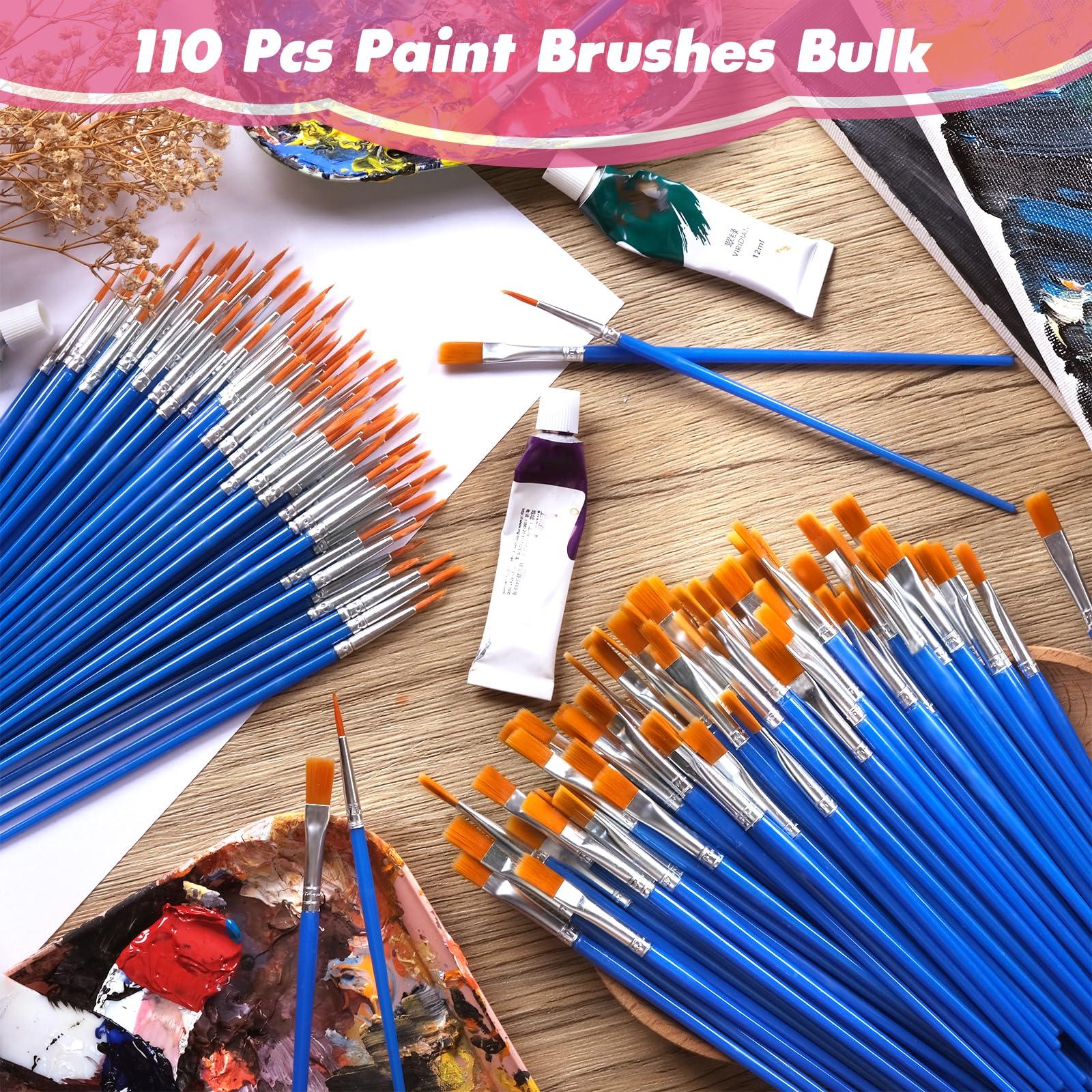 ZRLEI Small Paint Brushes Bulk, 110 Pcs Flat Tip Round Acrylic Paint Brushes for Kids Classroom Acrylic Watercolor Canvas Face Painting Touch Up - Image 2