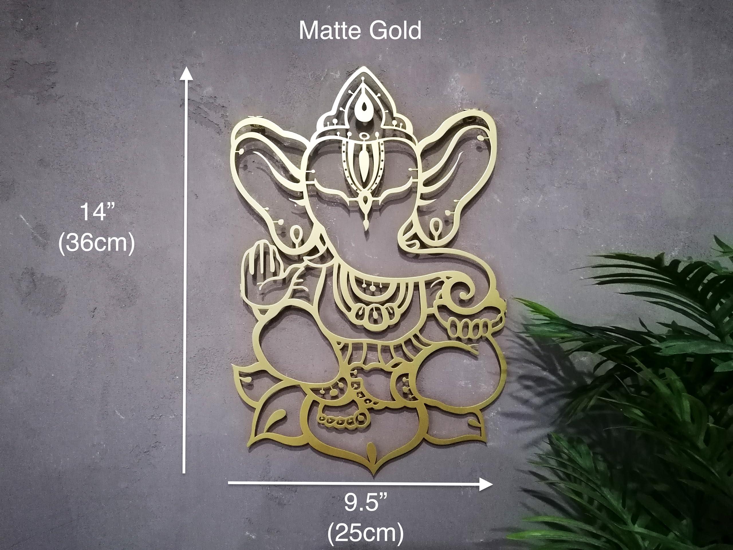 Metal Gold Ganesha Wall Decor, 14" Ganesha Statutes, Ganesha Decoration, Ganesh Statute, Ganesha Metal Wall Art, Ganapati Decorations, Hindu Wall Art and Decor, Indian Wall Decor, Elephant Decor, - Image 3
