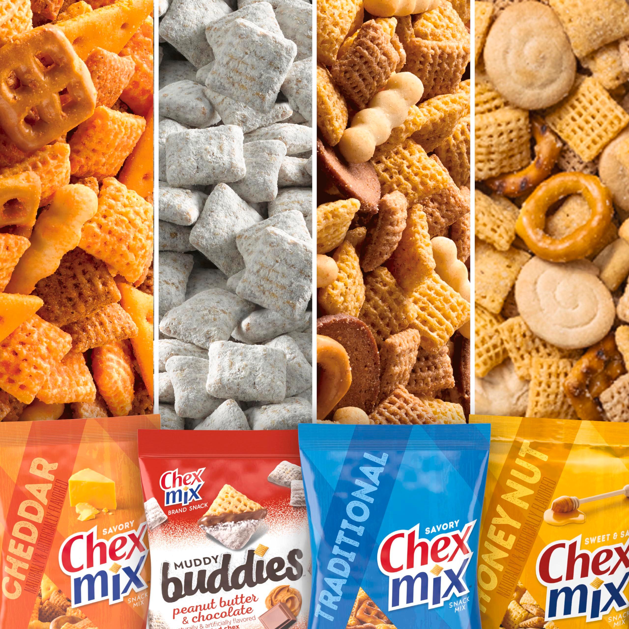 Sweet & Salty Snack Variety Pack, Muddy Buddies Peanut Butter & Chocolate, Chex Mix Traditional, Cheddar & Honey Nut, 35 oz (20 Bags) - Image 4