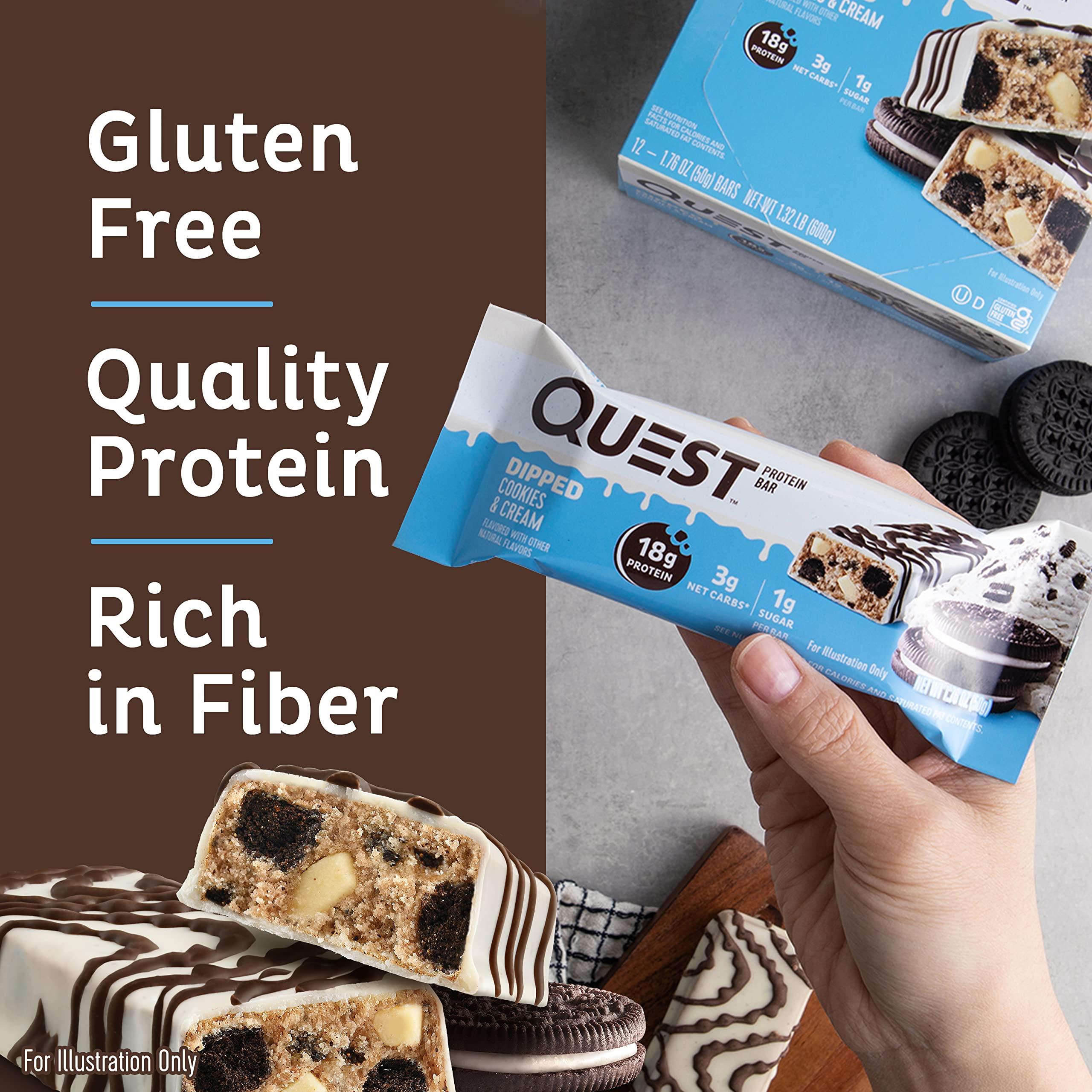 Quest Nutrition Dipped Chocolate Cookies & Cream Protein Bars, High Protein, Low Carb, Gluten Free, Keto Friendly, 12 Count - Image 3