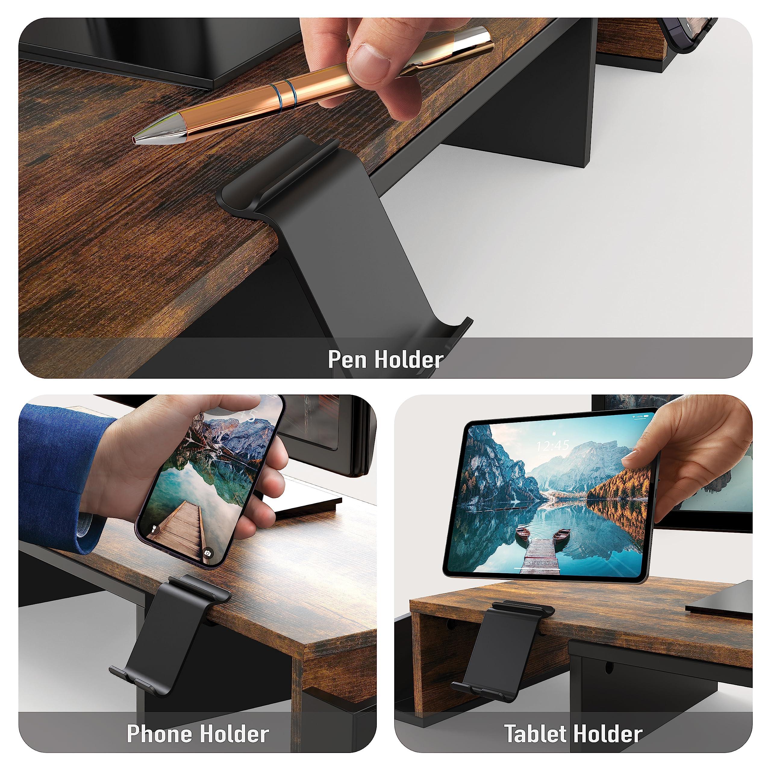 Simple Houseware Desk Dual Monitor Stand Riser with Drawer, Rustic Brown - Image 5