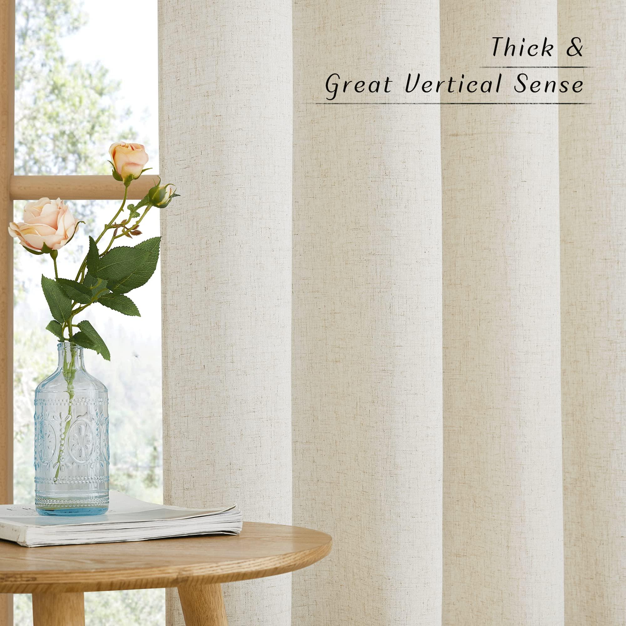NICETOWN Natural Linen Curtains 84 inch Long 2 Panels Set, Grommet Top Thick Linen Burlap Semi Sheer Vertical Drapes Privacy Assured with Light Filtering for Bedroom/Living Room, W55 x L84 - Image 6