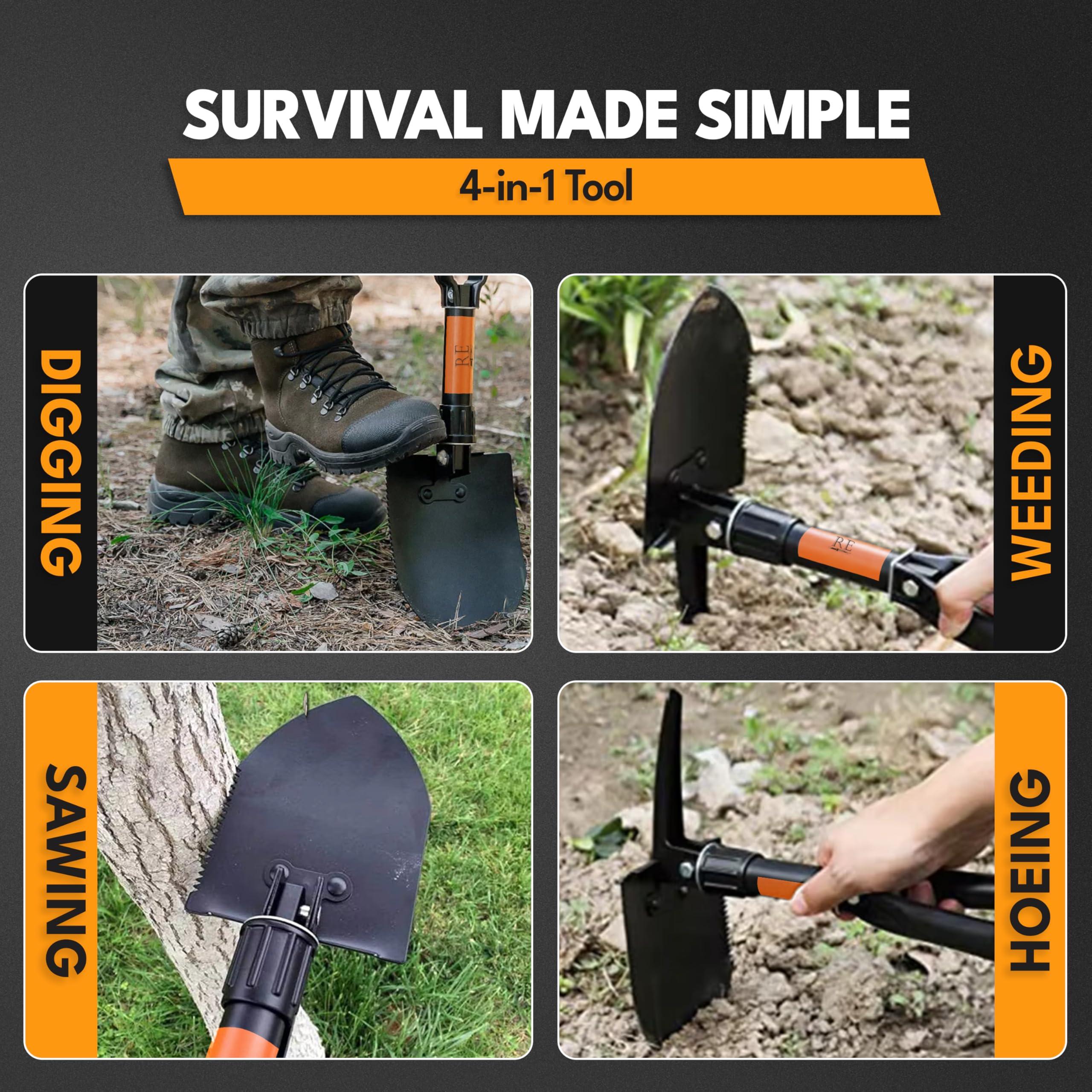 Folding Shovel, 18" Survival Shovel, Backpack Hiking Shovel, Military Grade Carbon Steel with Saw Edge, Collapsible with Carry Case - Image 5