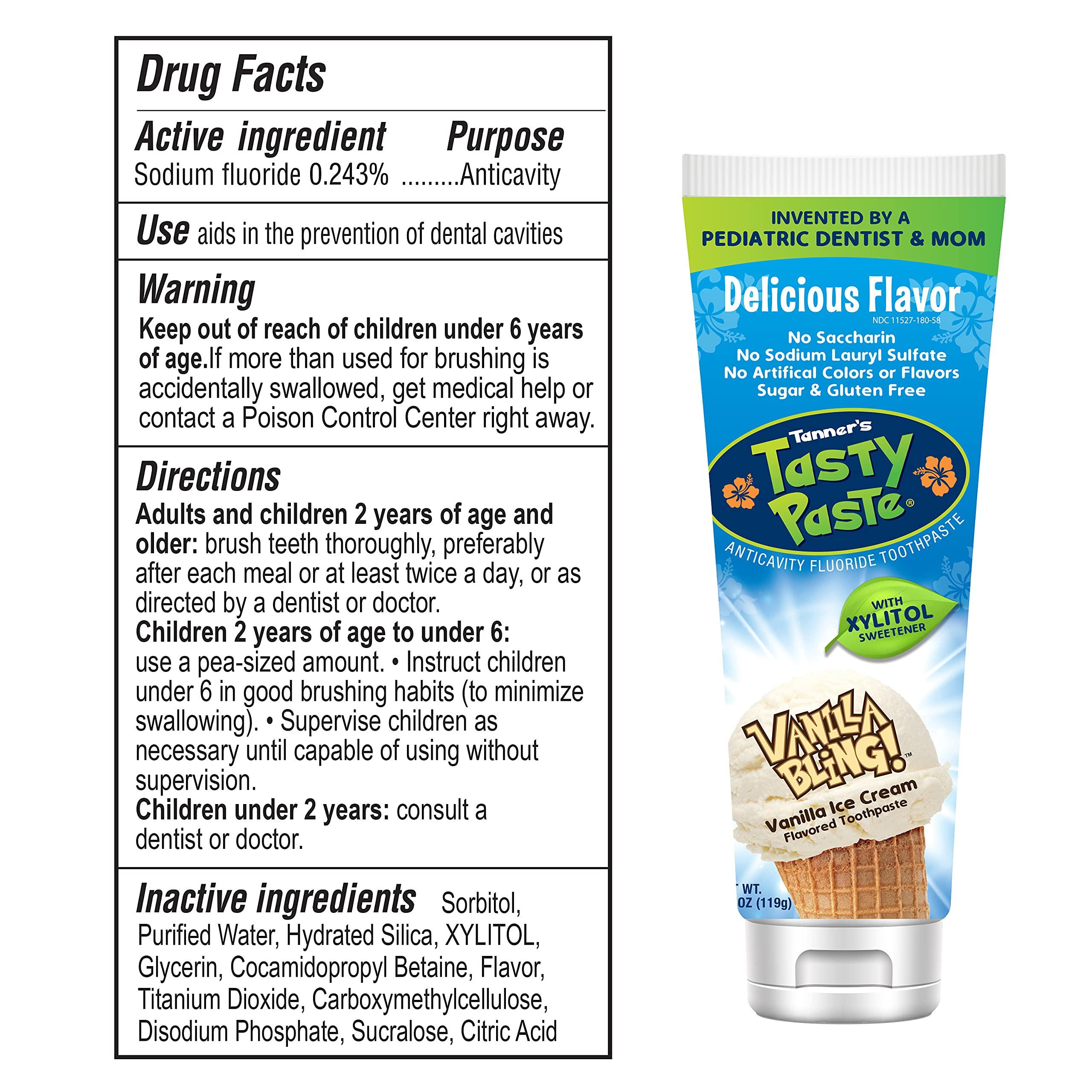 Tanner's Tasty Paste Vanilla Bling - Anticavity Fluoride Children’s Toothpaste/Great Tasting, Safe, and Effective Vanilla Flavored Toothpaste for Kids (4.2 oz.) - Image 3