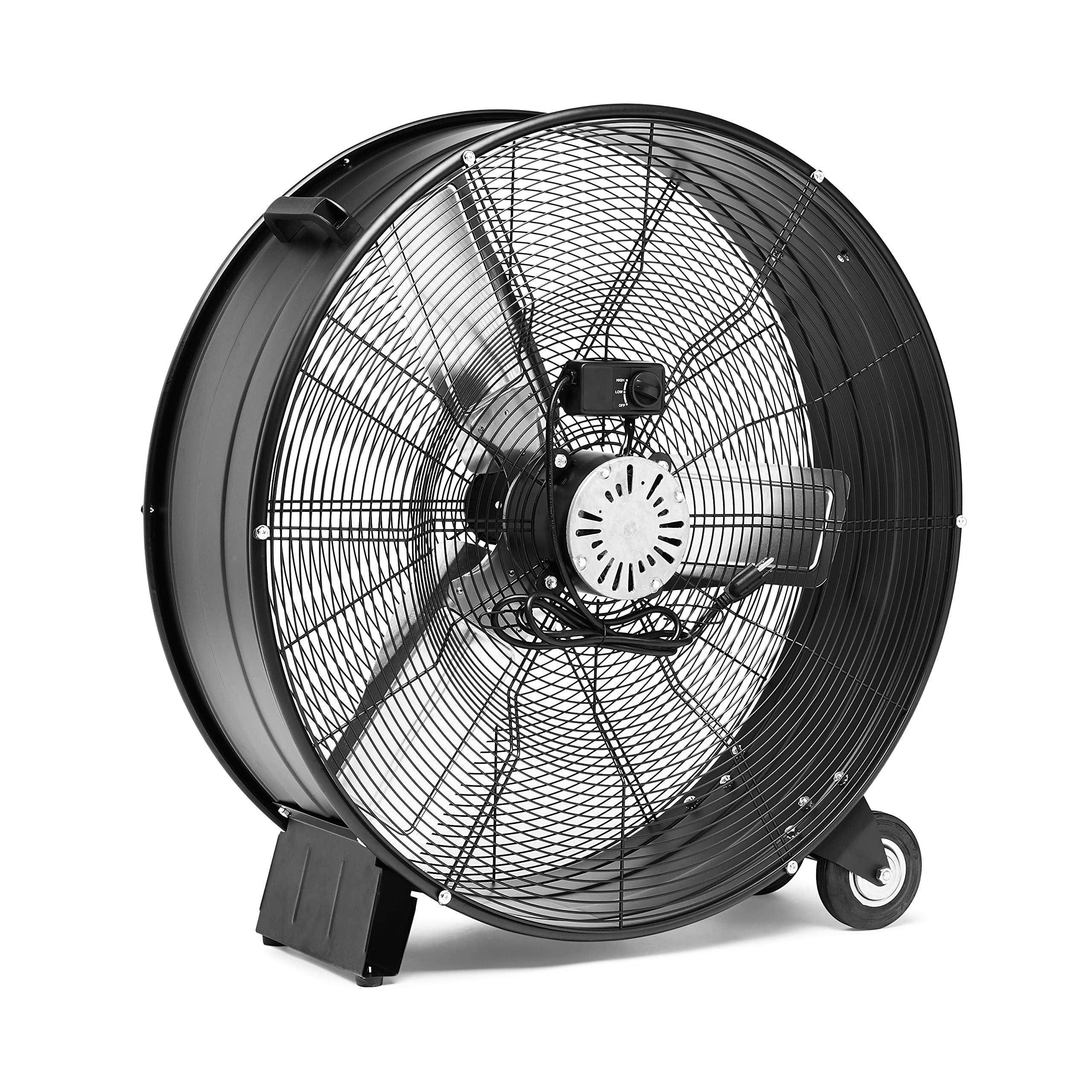 Amazon Basics 30" 300W High-Velocity, Heavy-Duty Industrial Fan, Drum Fan, with UL-Certified Safety Compliance, 2 Speeds, Up to 12,480 CFM, 5.9-ft Power Cord, 2 Wheels, Metal Housing/Blades, Black - Image 4