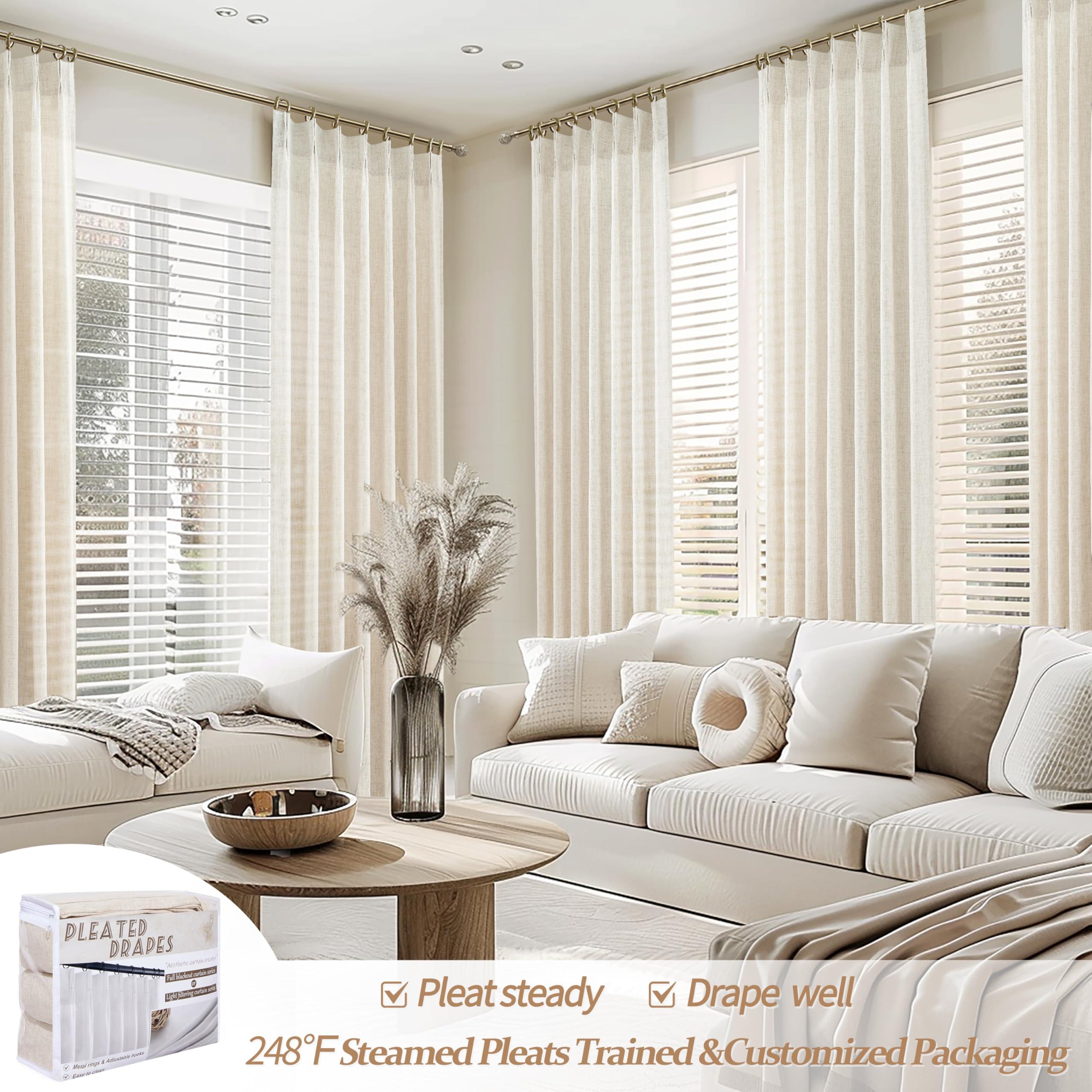 Pinch Pleat Thick Linen Viral Curtains 84 Inch Length 2 Panels Set for Living Room,Cream Beige Neutral Pleated Semi Sheer Curtain Light Filtering Privacy Let Light in Bedroom Window Drapes 40" Wx84 L - Image 5