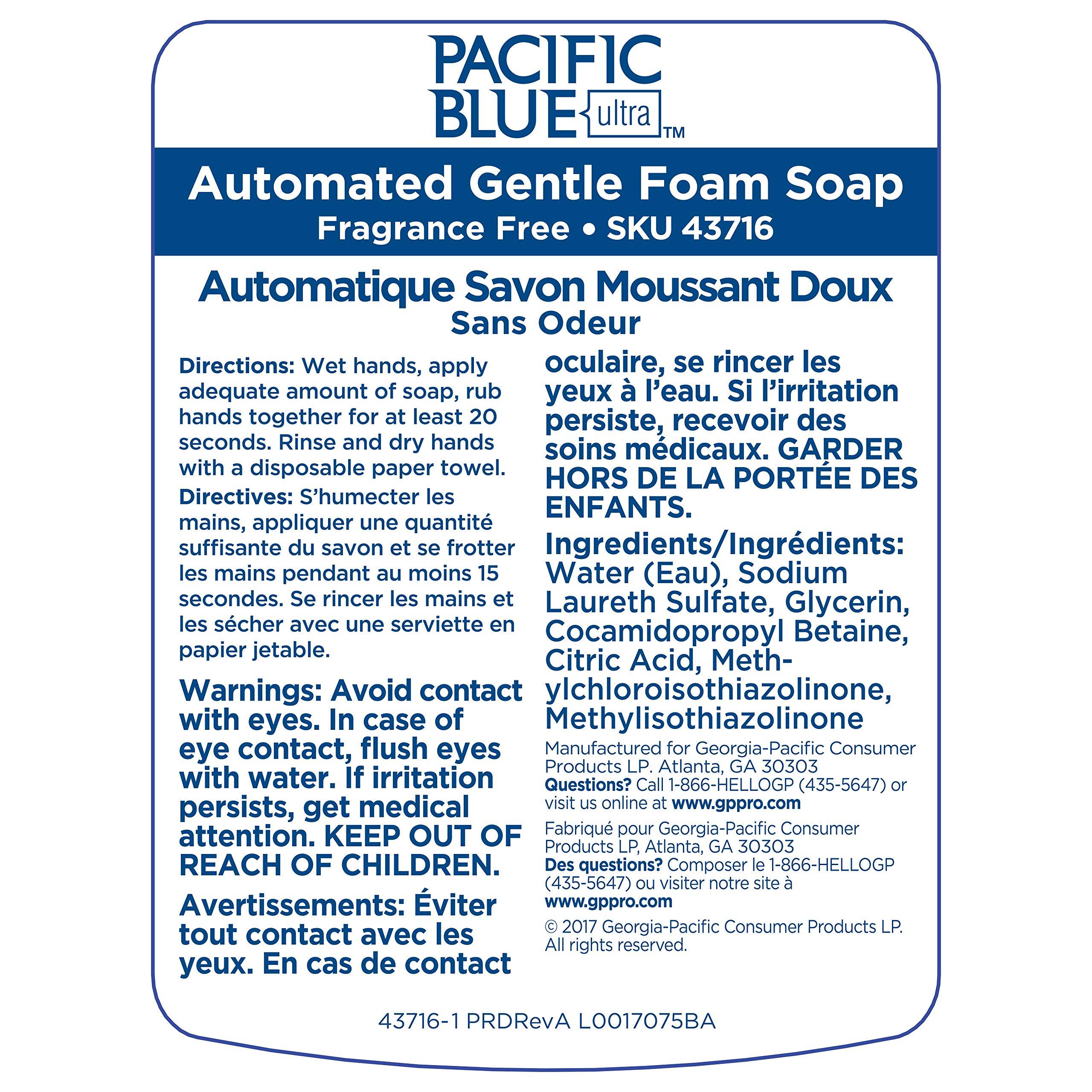 Pacific Blue Ultra Gentle Foam Hand Soap Refill (43716), Compatible Only With Pacific Blue Ultra Automated Touchless Dispenser, Dye and Fragrance Free, 40.5 FL OZ Per Refill, 3 Refills Per Case - Image 3