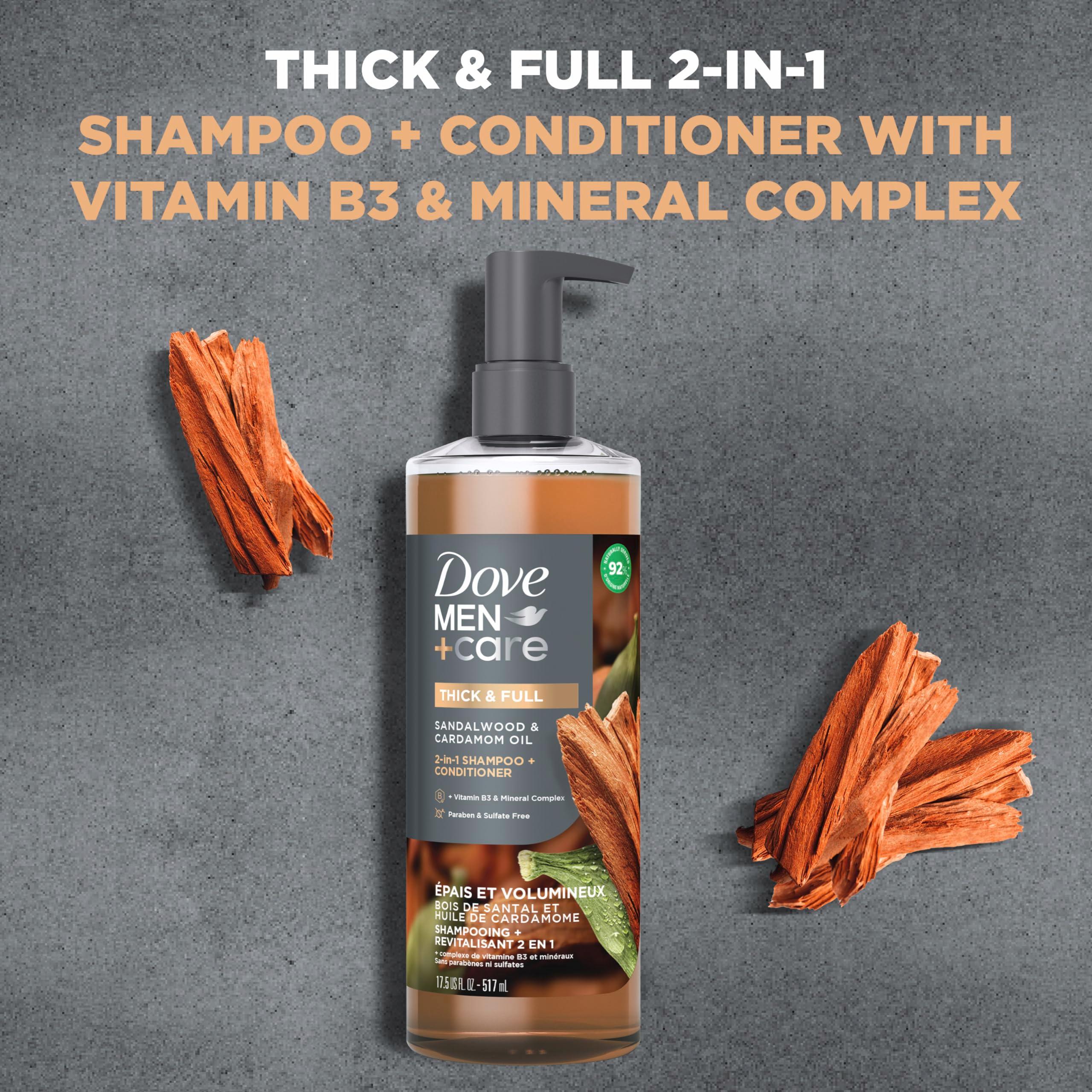 Dove Men+Care 2-in-1 Shampoo + Conditioner Sandalwood & Cardamom Oil for Thick & Full Hair, + Vitamin B3 & Mineral Complex, 17.5 oz - Image 3