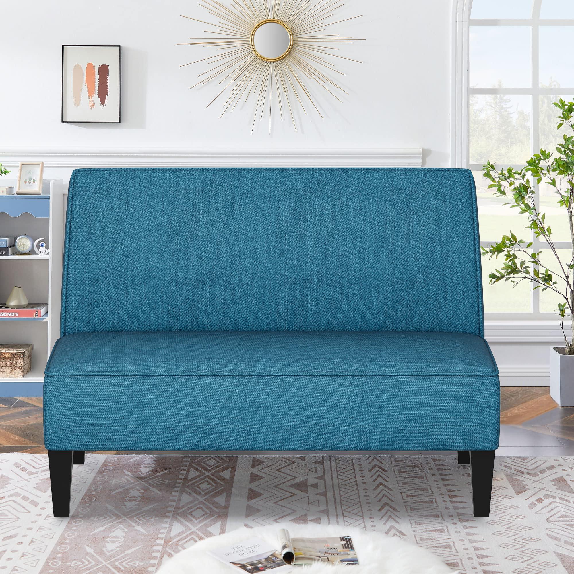 Changjie Furniture Small Loveseat Sofa Couch Upholstered Small Love seat Mini Sofa Couch for Bedroom Living Room (Blue) - Image 7
