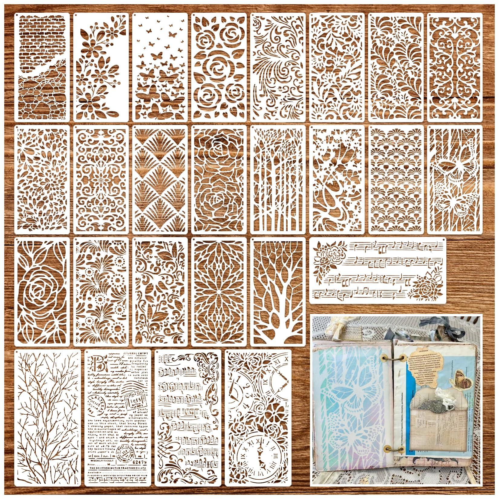 Stencils for Crafts Reusable Texture Branches Background Stencil Vintage Layering Leaf Floral Templates for Painting on Wood Scrapbook Furniture Card Canvas Paper (crafts26)