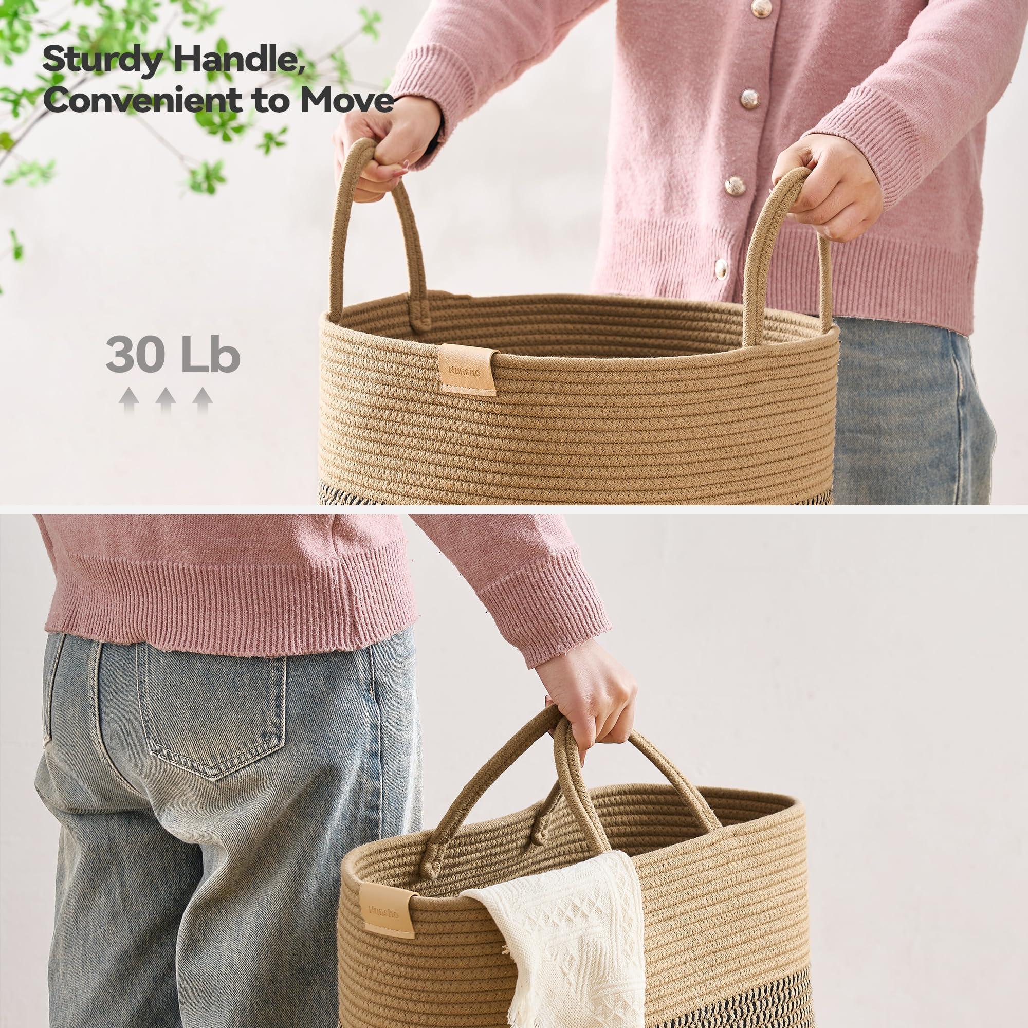 Nunsino Laundry Hamper 95L,Large Laundry Basket for Clothes,Decorative Storage Basket for Blankets,Cotton Rope Woven basket for bedroom,Dark Brown - Image 5