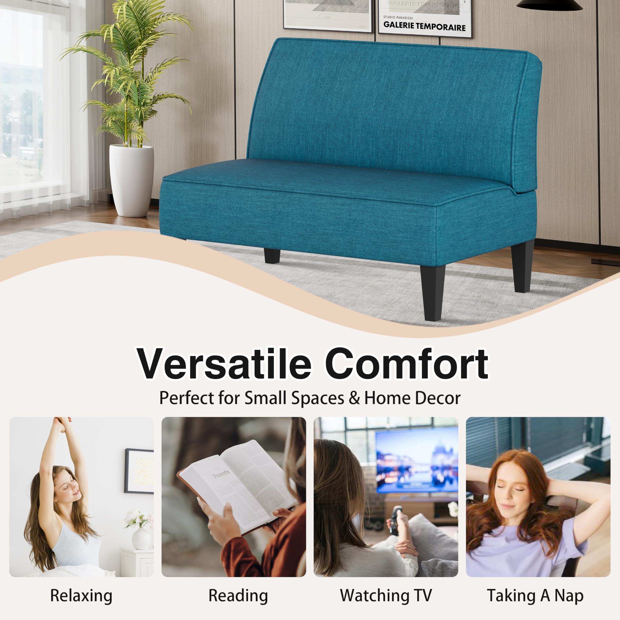 Changjie Furniture Small Loveseat Sofa Upholstered Mini Couch for Small Spaces 2-Seater Sofa Couch with Wooden Legs for Bedroom Living Room(Blue) - Image 5