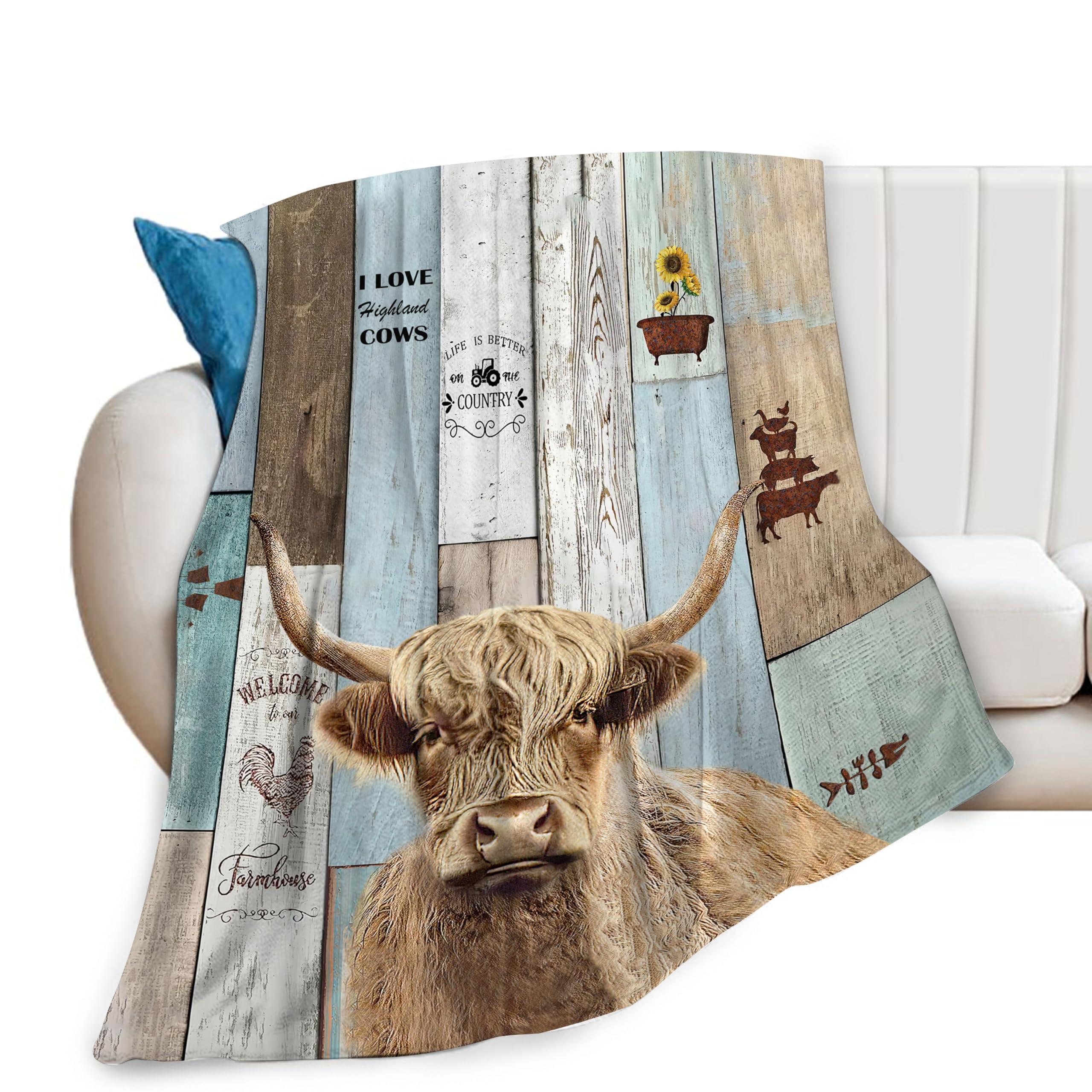 Highland Cow Blanket Highland Cattle Decor Throw Blanket Farmhouse Cow Blanket Gifts for Girls Boys Super Warm Soft Plush Lightweight Fleece Flannel Bedding Blanket for Kids Adults Men Women 50"X40"