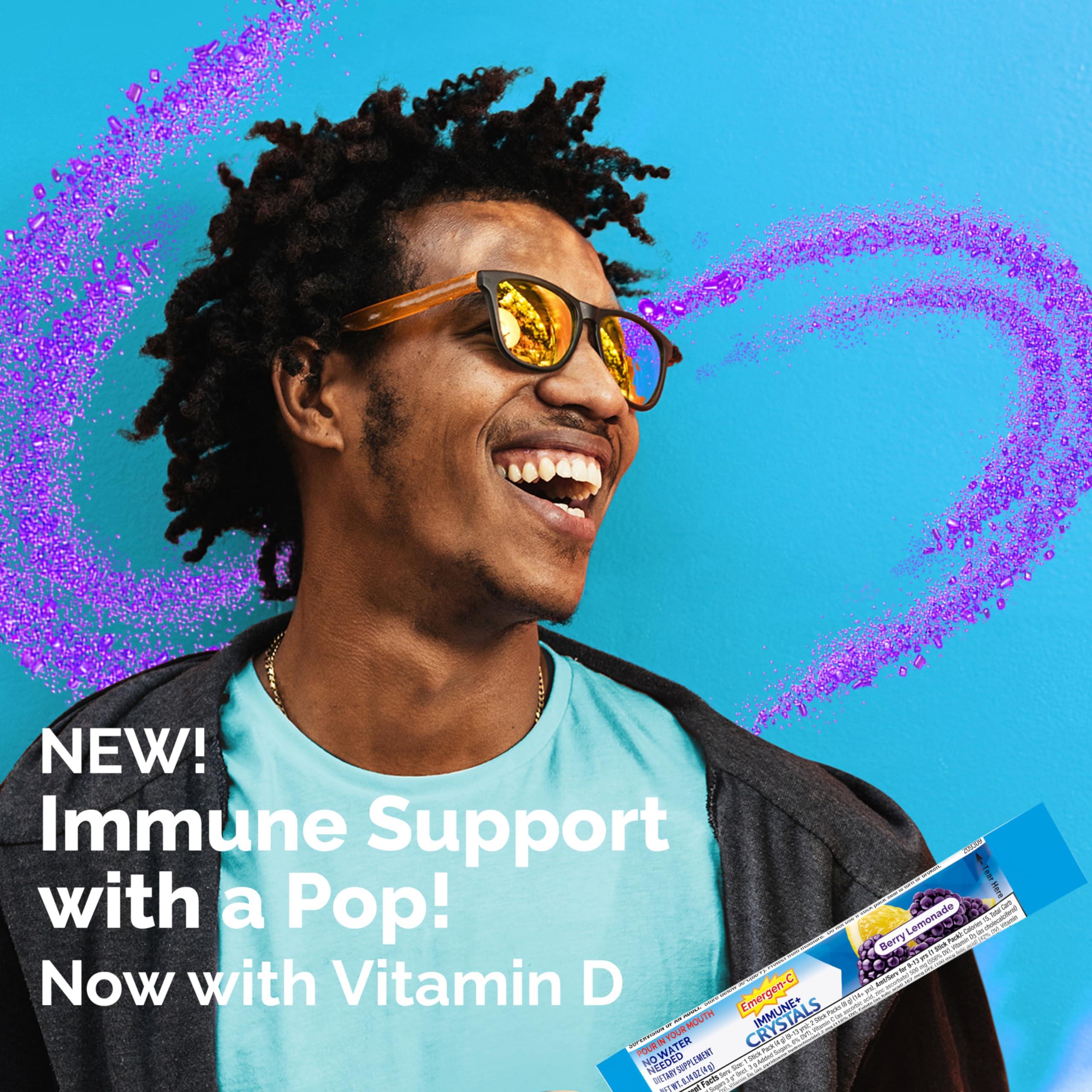 Emergen-C Immune Plus Crystals, On-The-Go Immune Support Supplement with Vitamin C, Vitamin D, B Vitamins, Zinc and Manganese, Berry Lemonade - 28 Stick Packs - Image 2