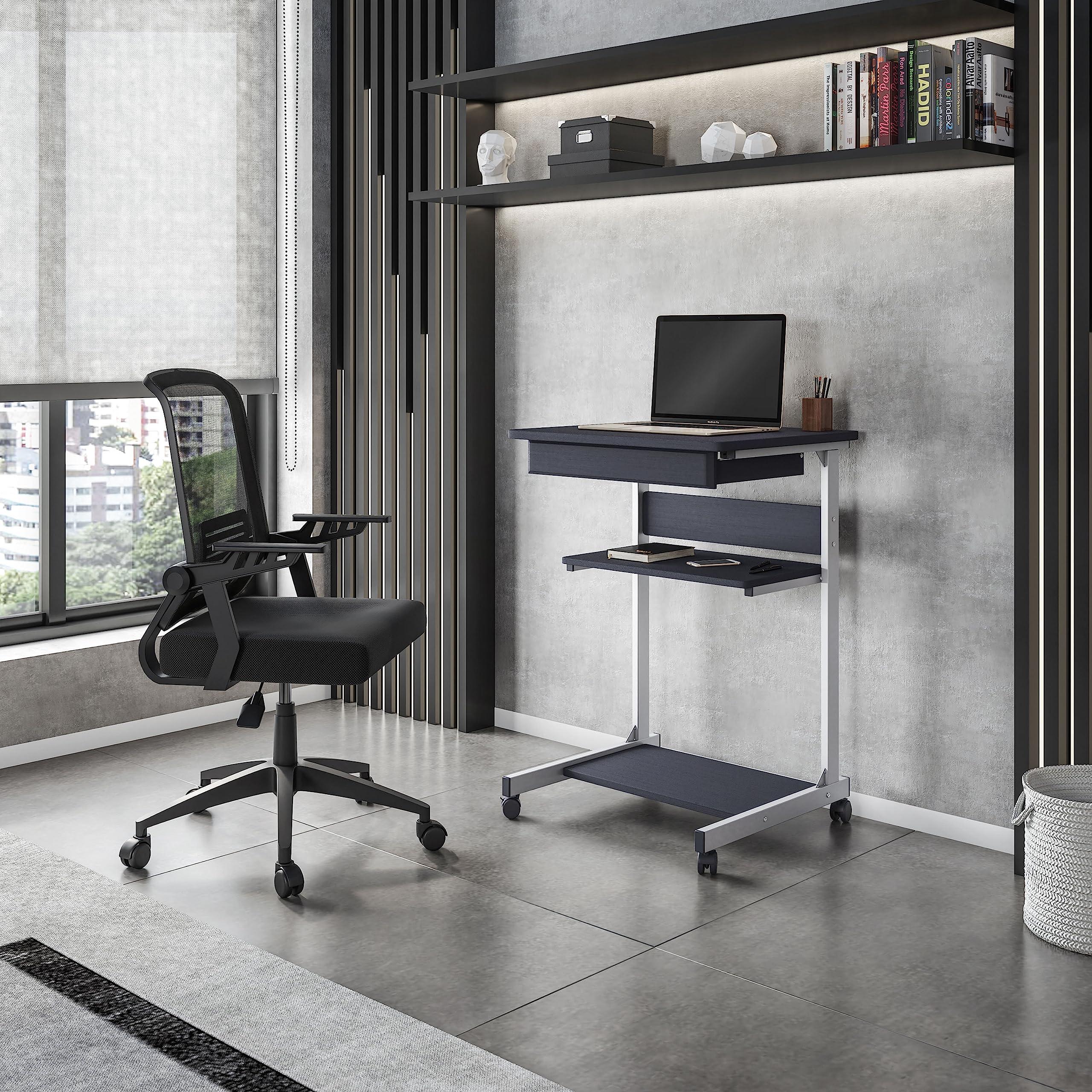 Techni Mobili, Portable Computer Desk, Workstation, Stand with Printer Shelf, Rolling Laptop Cart with Storage, Black Graphite - Image 2