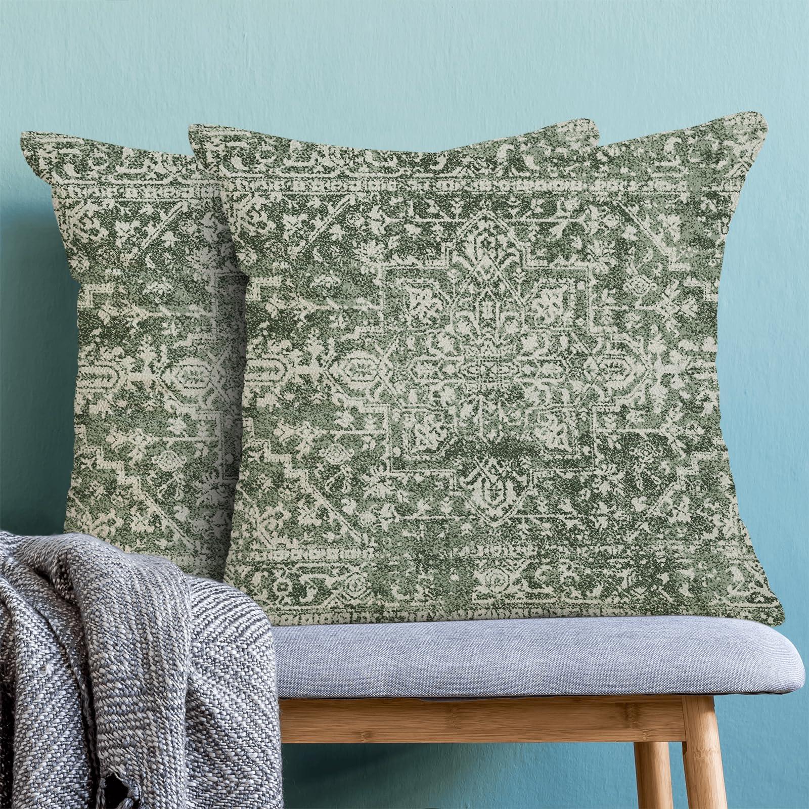 BETGINY Boho Pillow Covers 20x20, Sage Green Cream Ethnic Design Outdoor Decorative Throw Pillows for Couch, Carpet Pattern Decor Cushion Cover 2 Pcs Farmhouse Linen Pillowcase for Bed Car Safa - Image 4