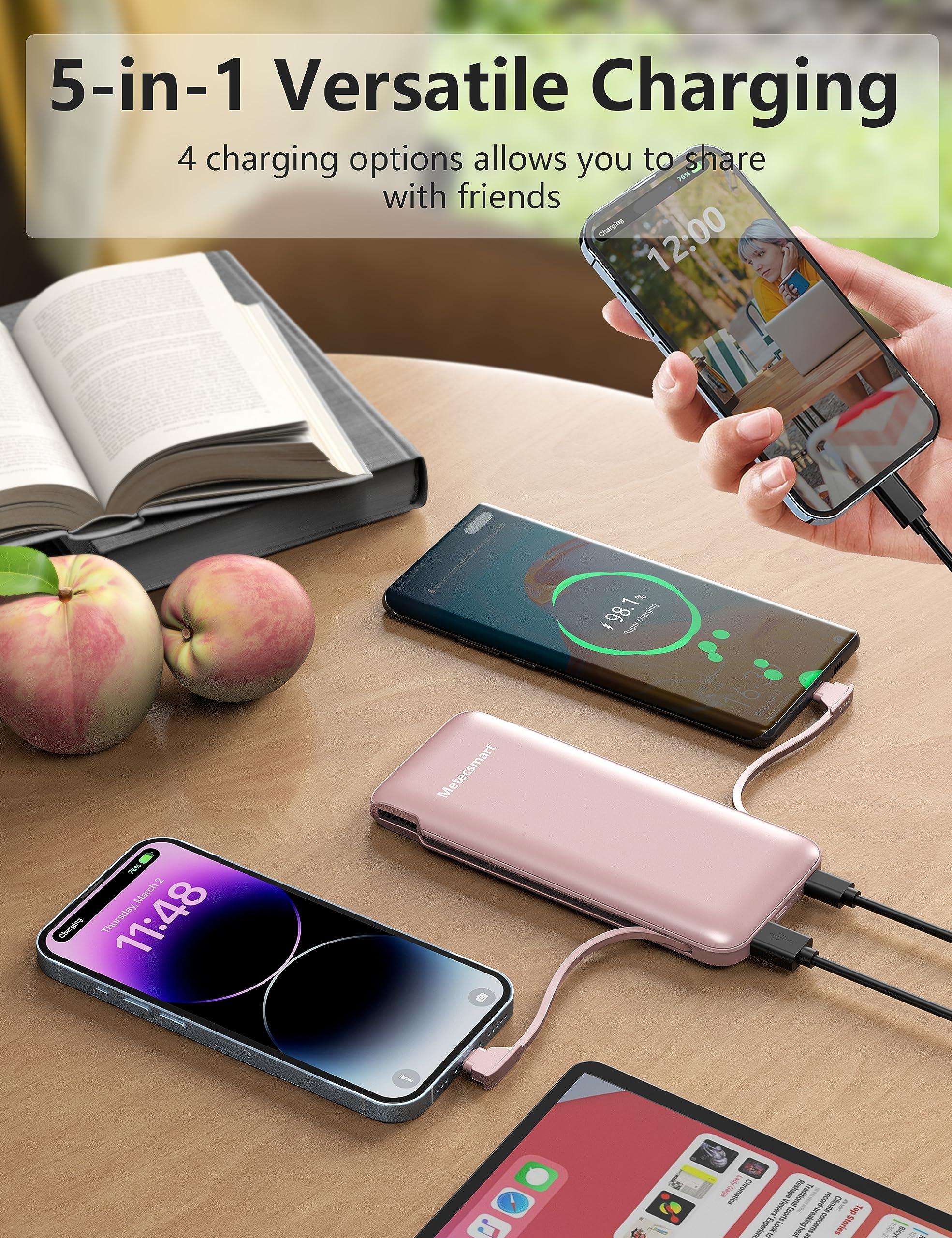 Metecsmart Portable Charger Power Bank with Built-in Cable & AC Plug, 10000mAh Fast USB-C Charger, Slim Mini Battery for iPhone 16/15/14/13/Pro/Max & All USB-C Devices - Image 5