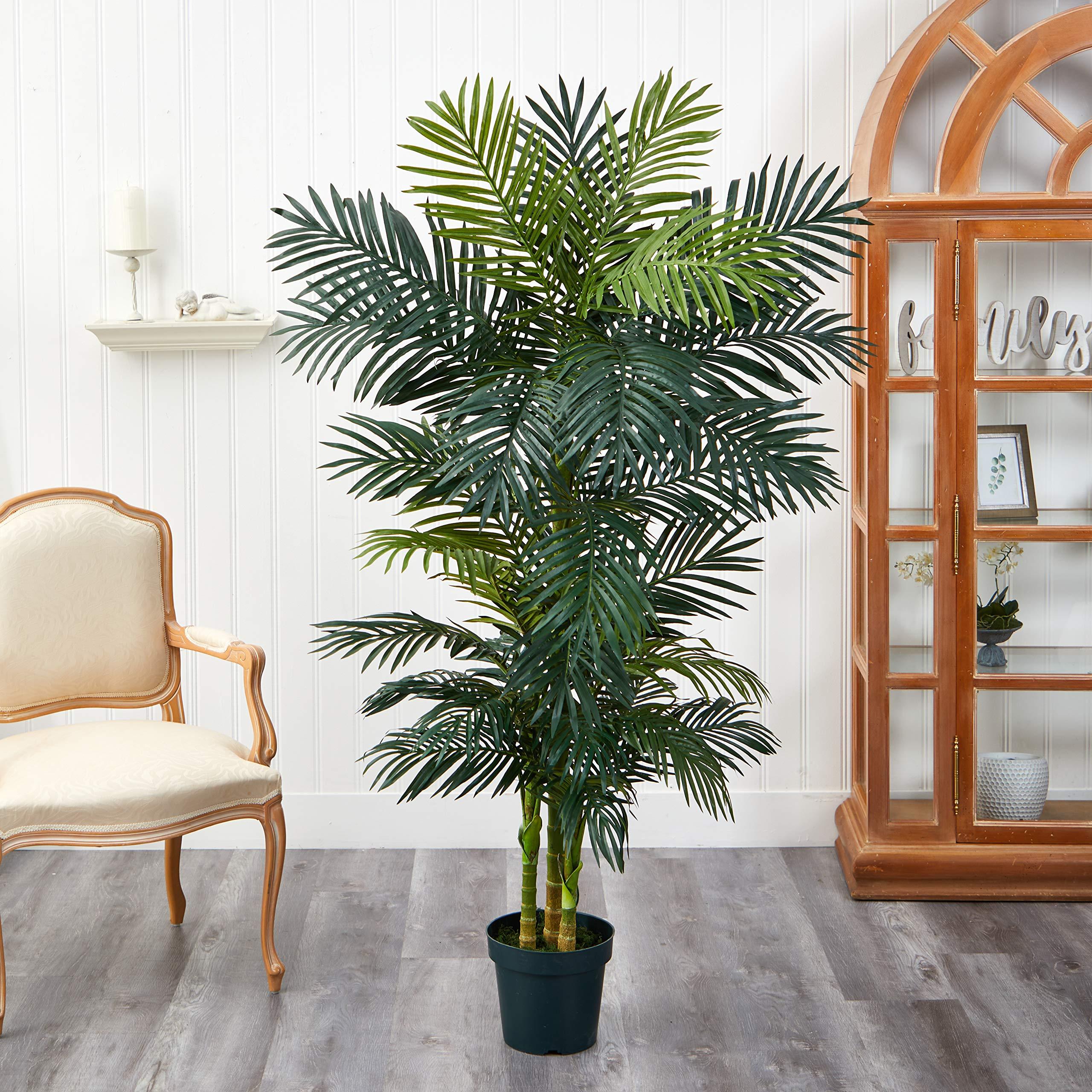 Nearly Natural 6.5ft Artificial Golden Cane Palm Tree, Fake Palm Tree with Three Realistic Trunks and 333 Lifelike Palm Leaves, Faux Palm Plant for Indoor Home Décor with Black Nursery Planter - Image 2