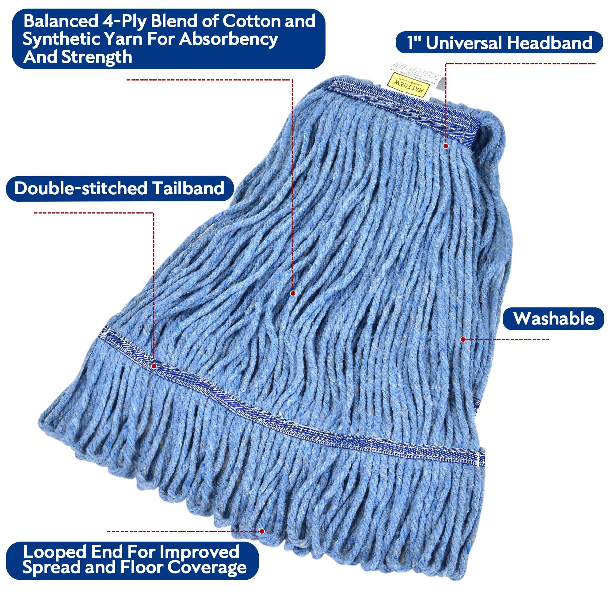 MATTHEW CLEANING Heavy Duty Mop Head Commercial Replacement for General and Floor Cleaning , Wet Industrial Blue Cotton Looped End String Head Refill (Pack of 3) Blue - Image 3