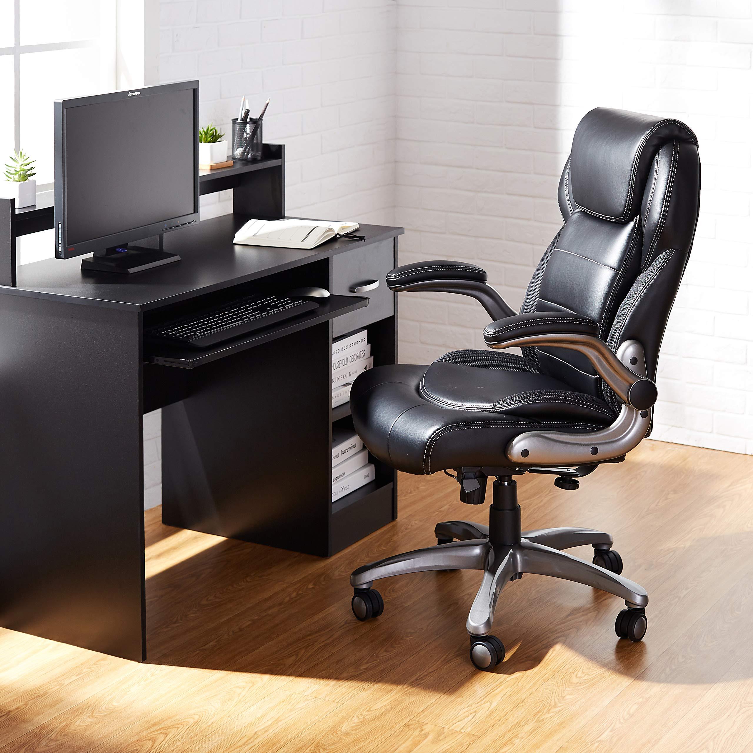 Amazon Basics Ergonomic High-Back Office Chair with Flip-Up Arms and Lumbar Support, 29.5"D x 27.5"W x 44.75"H, Black - Image 2
