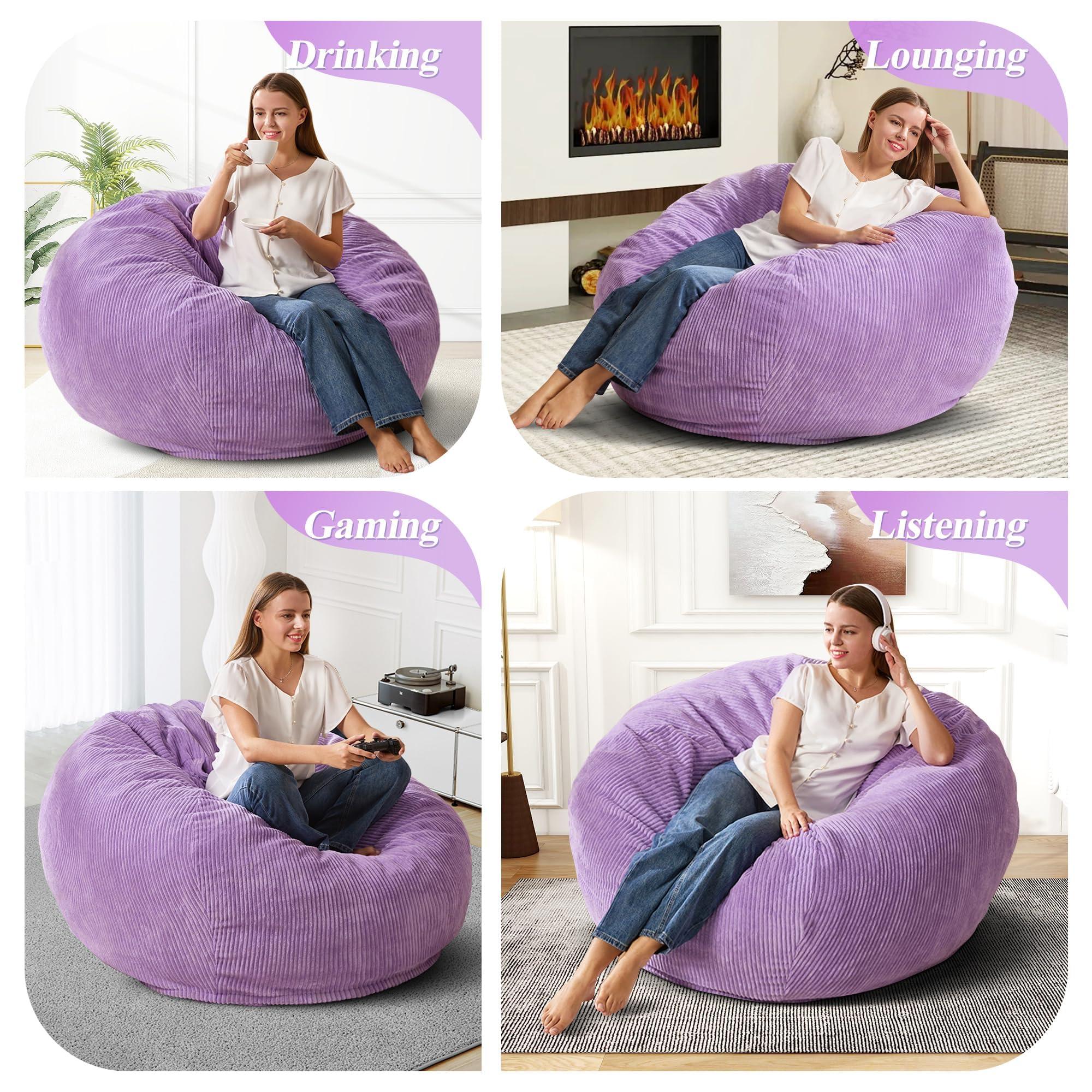 Cansunna Bean Bag Chairs Teardrop Bean Bag Chair for Adults Beanbag Chair with Memory Foam Filled Machine Washable Cover for Living Room, Bedroom (Large,Purple) - Image 6