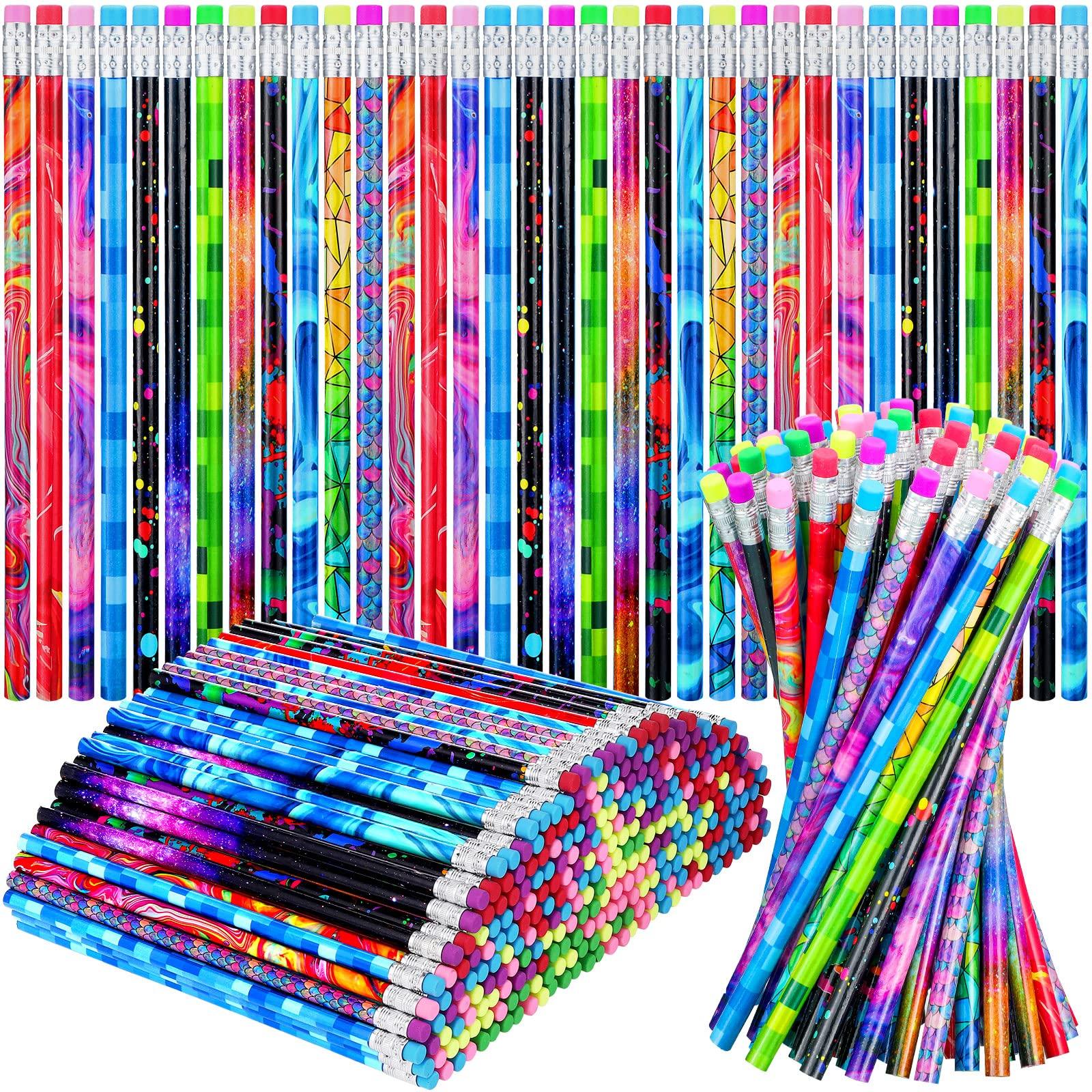 Chinco 300 Pcs Wooden Pencil with Eraser Assortment Colorful Pencils for Kids Writing Fun Assorted Novelty Kids Fun School Supplies for Classroom, Student Reward, Party Favor