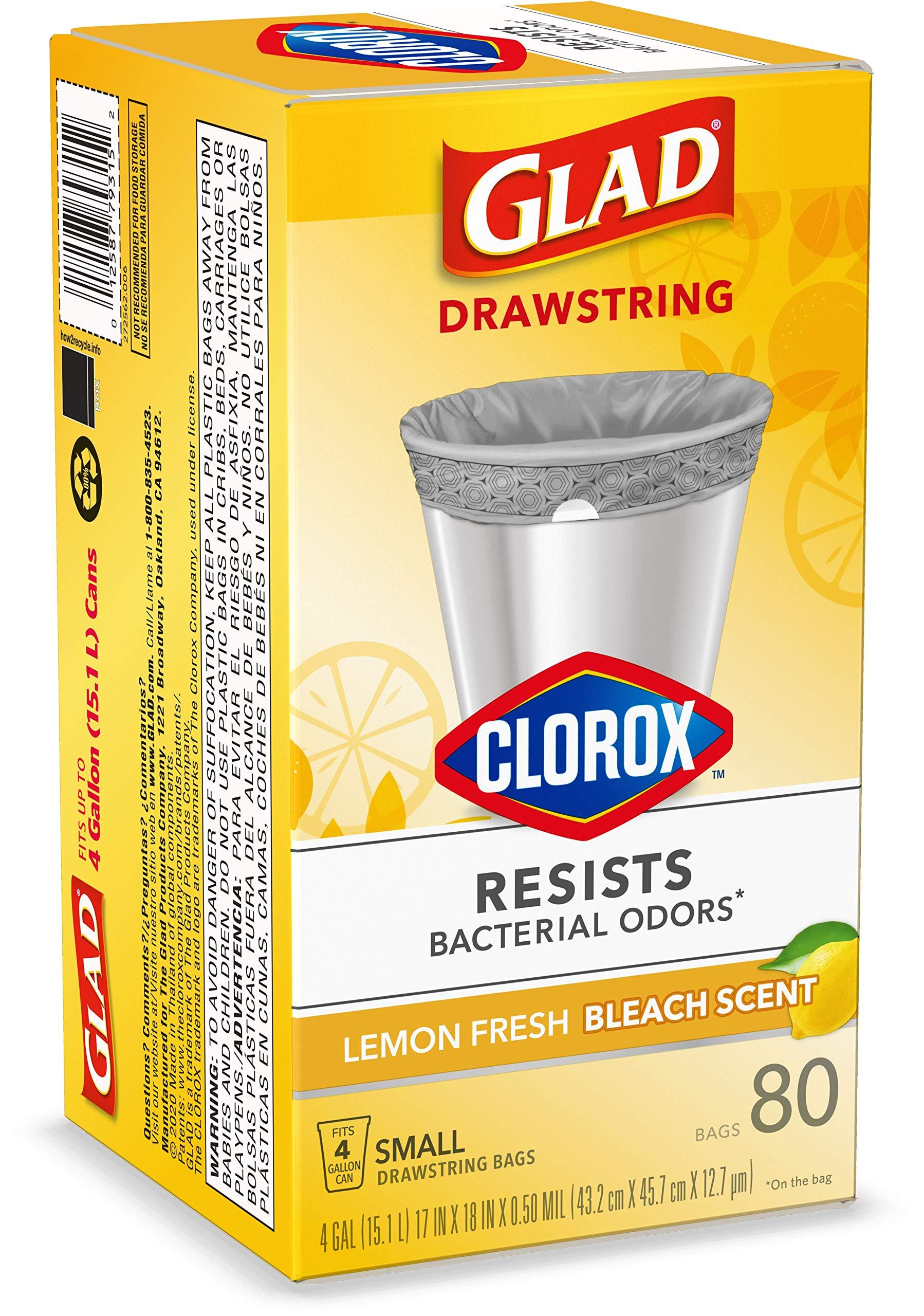 Glad Small Drawstring Trash Bags with Clorox, 4 Gal, Lemon Fresh Bleach, 80 Ct (Package May Vary) - Image 15