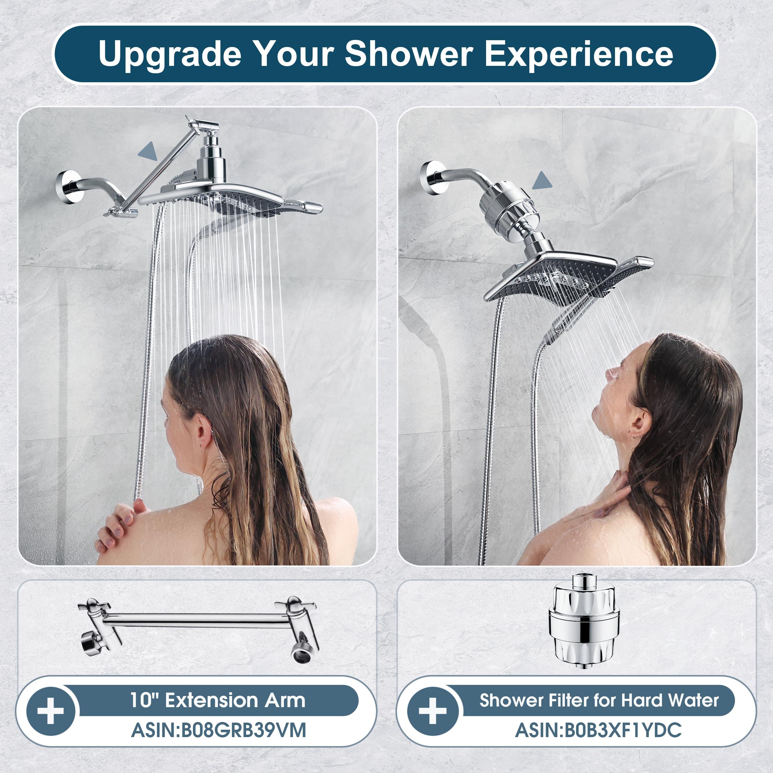 BRIGHT SHOWERS High Pressure Shower Head with Handheld, Dual Showerhead Combo with Black Face, Detachable Hand Held Shower with Rainfall Spray, 60" Stainless Steel Hose, Modern Chrome Finish - Image 6