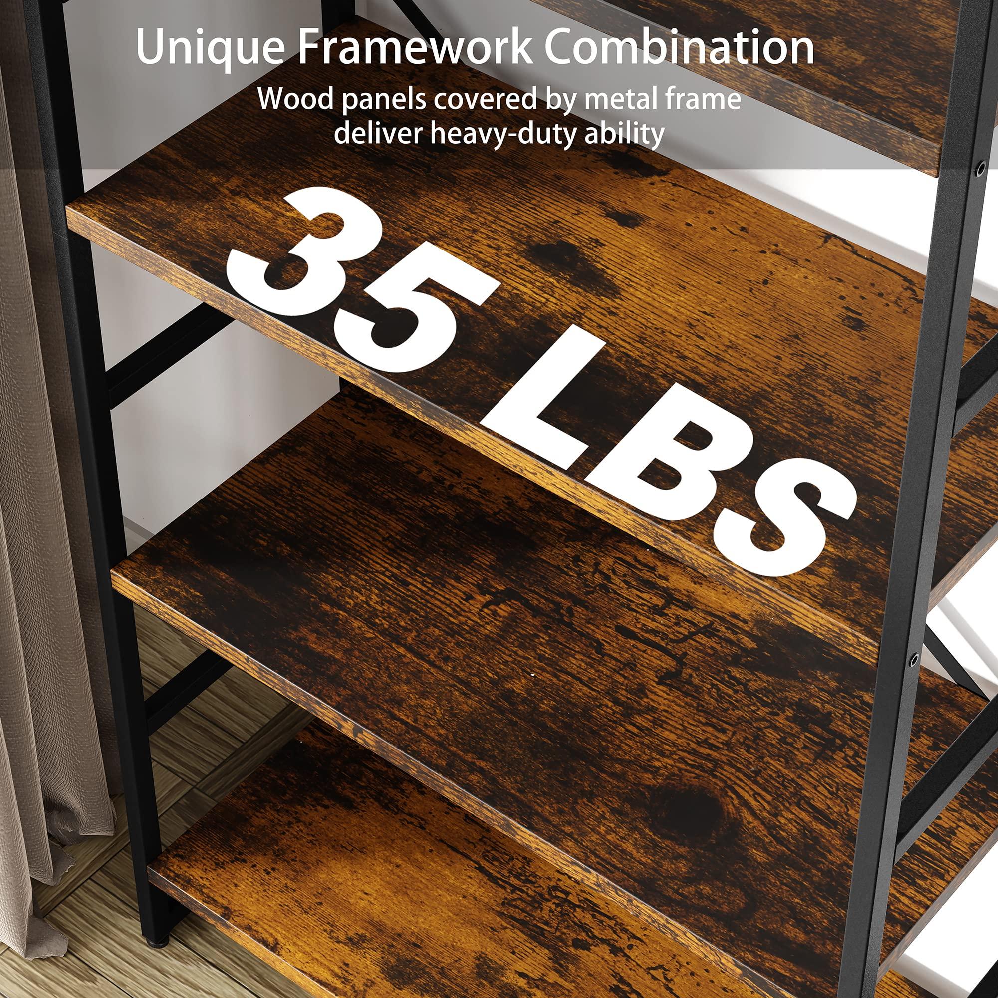 Shintenchi 2 Pieces 5 Tiers Bookshelf, Classically Tall Bookcase Shelf, Industrial Book Rack, Modern Book Holder in Bedroom/Living Room/Home/Office, Storage Rack Shelves for Books/Movies-Rustic Brown - Image 6
