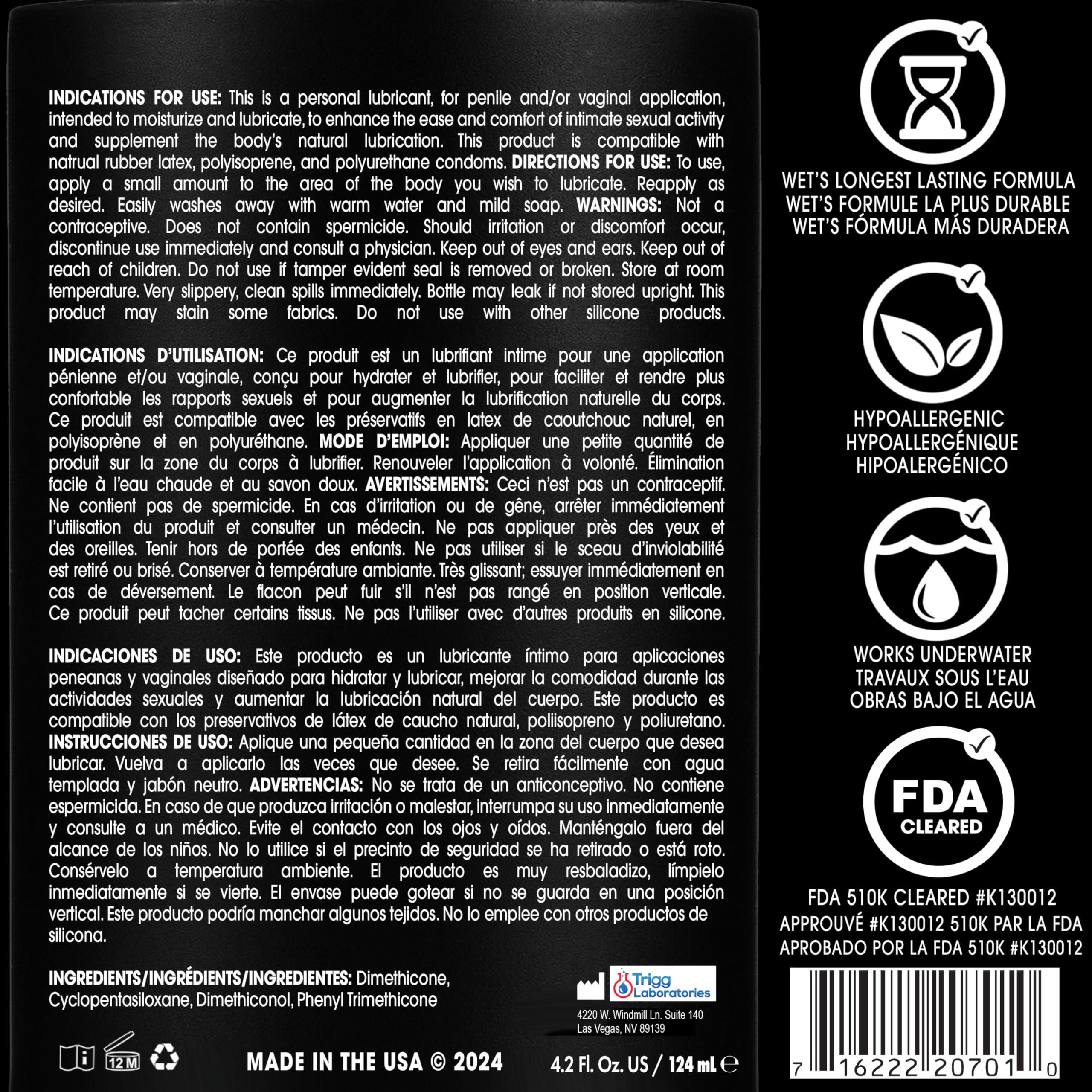 Wet Platinum Silicone-Based Personal Lubricant | Ultra Smooth, Super Slick, Hypoallergenic, Long-Lasting Performance, Waterproof Formula| Lube for Men, Women & Couples, 4.2 fl oz - Image 2