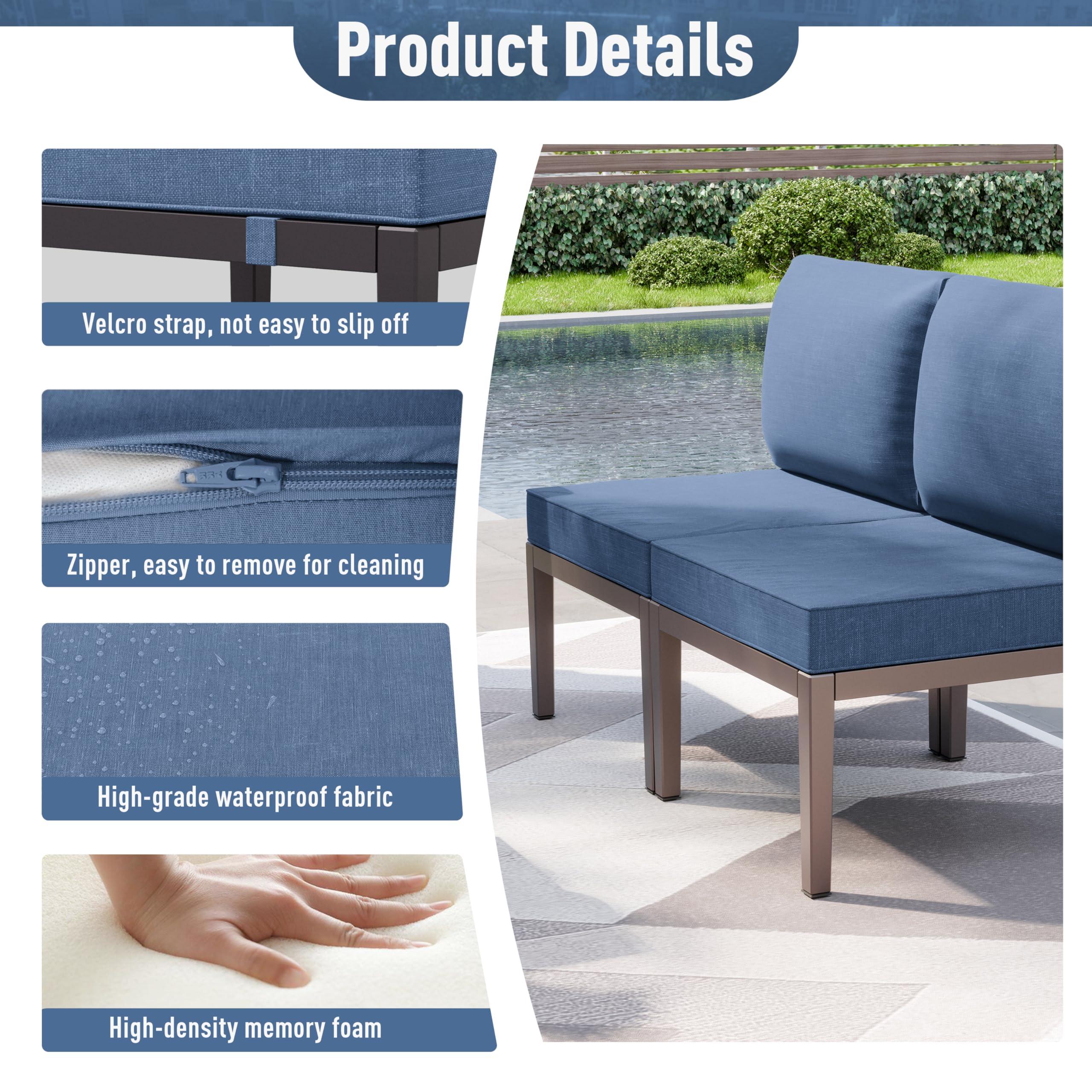 Kurapika 7 Pieces Metal Patio Furniture Set Modern Metal Outdoor Conversation Sets, Patio Sectional Sofa w/5 Inch Cushion and Coffee Table, Navy Blue - Image 5