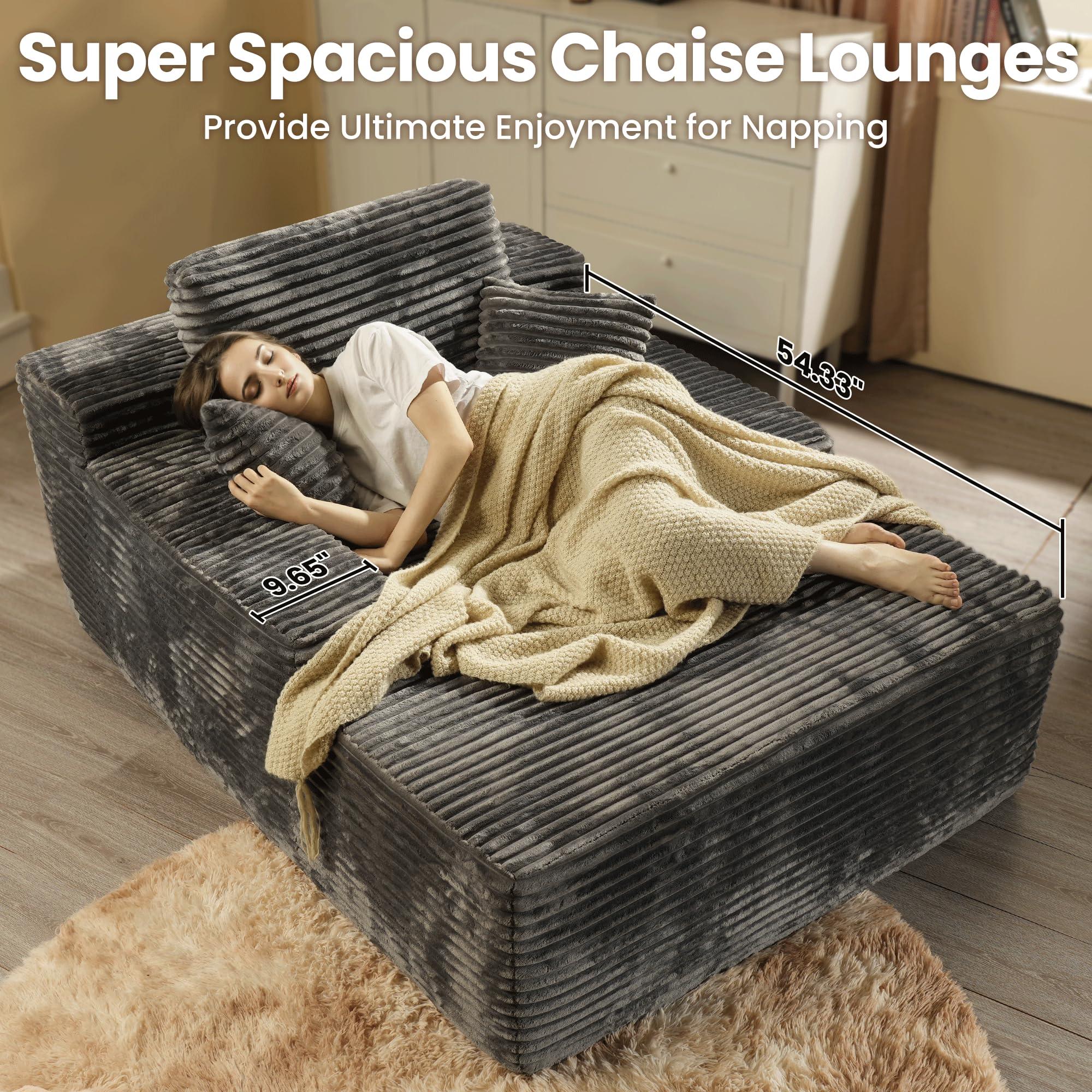 ovios 67'' Chaise Lounge Chair Indoor, Oversized Upholstered Sofa Bed, Sleeper Couch Reading Chairs Fluffy Plush Faux Fur Cloud Sofas Couches for Living Room, Grey - Image 7
