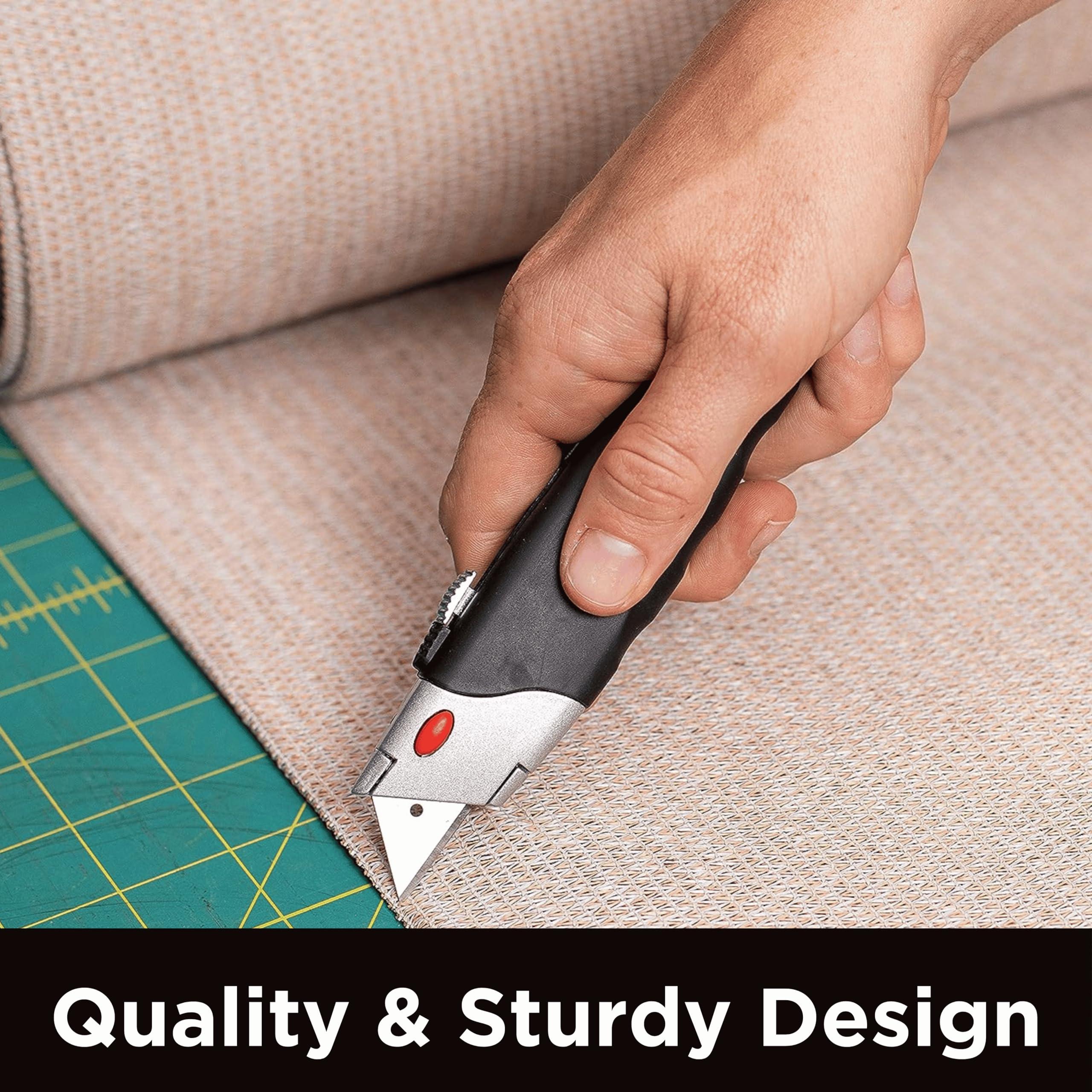 INTERNET'S BEST Premium Utility Knife Set | Retractable Box Cutter with Rubber Handle | Heavy-Duty Cutting for Cardboard, Carpet, Plastic | Retractable Blade | Includes 2 Razor Knives & Extra Blades - Image 6