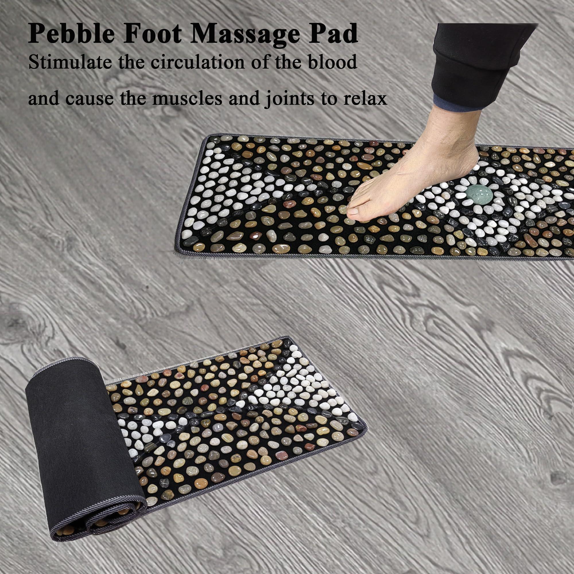 Generic Pebbles Cobblestone Foot Massage Mat for Reflexology Massage,Acupressure Relieve,Stimulates Blood Circulation for Pain Relief, 15.75*59.06in, Black - Image 2