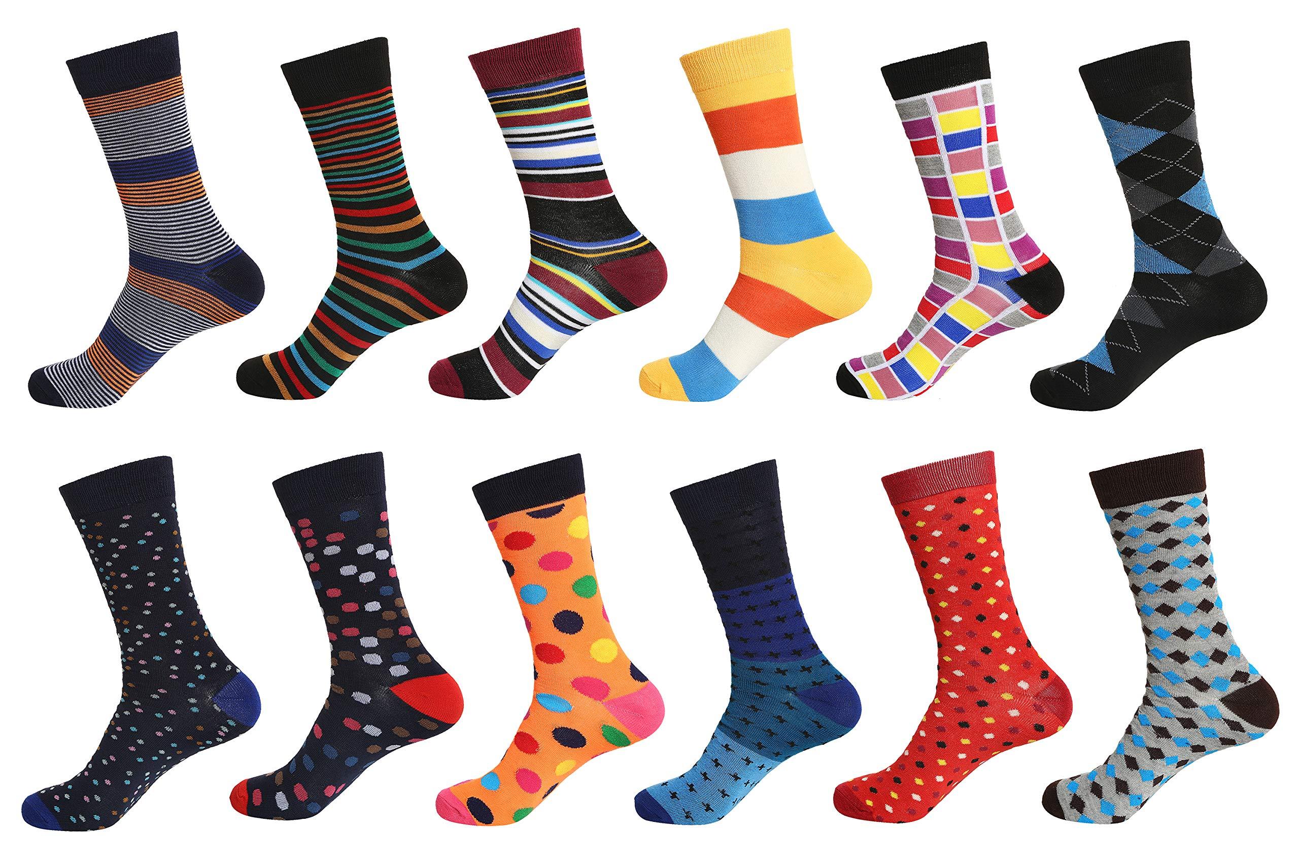 Gelante 12 Pairs Mens Cotton Funny Crazy Colorful Crew Dress Sock