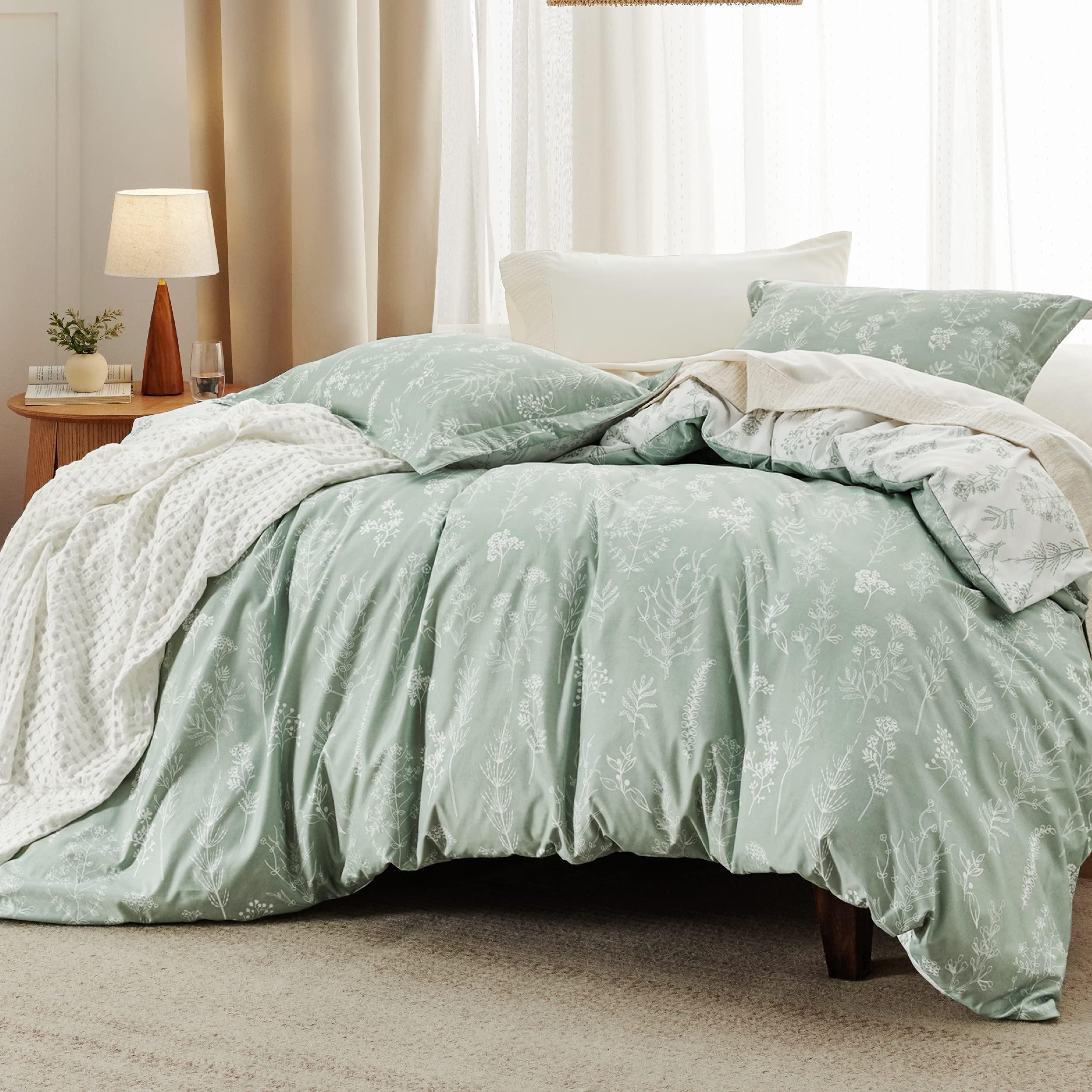 Bedsure Queen Comforter Set - Sage Green Bed Set, 3 Pieces Cute Floral Bedding, 1 Soft Reversible Botanical Flowers Comforter and 2 Pillow Shams - Image 2