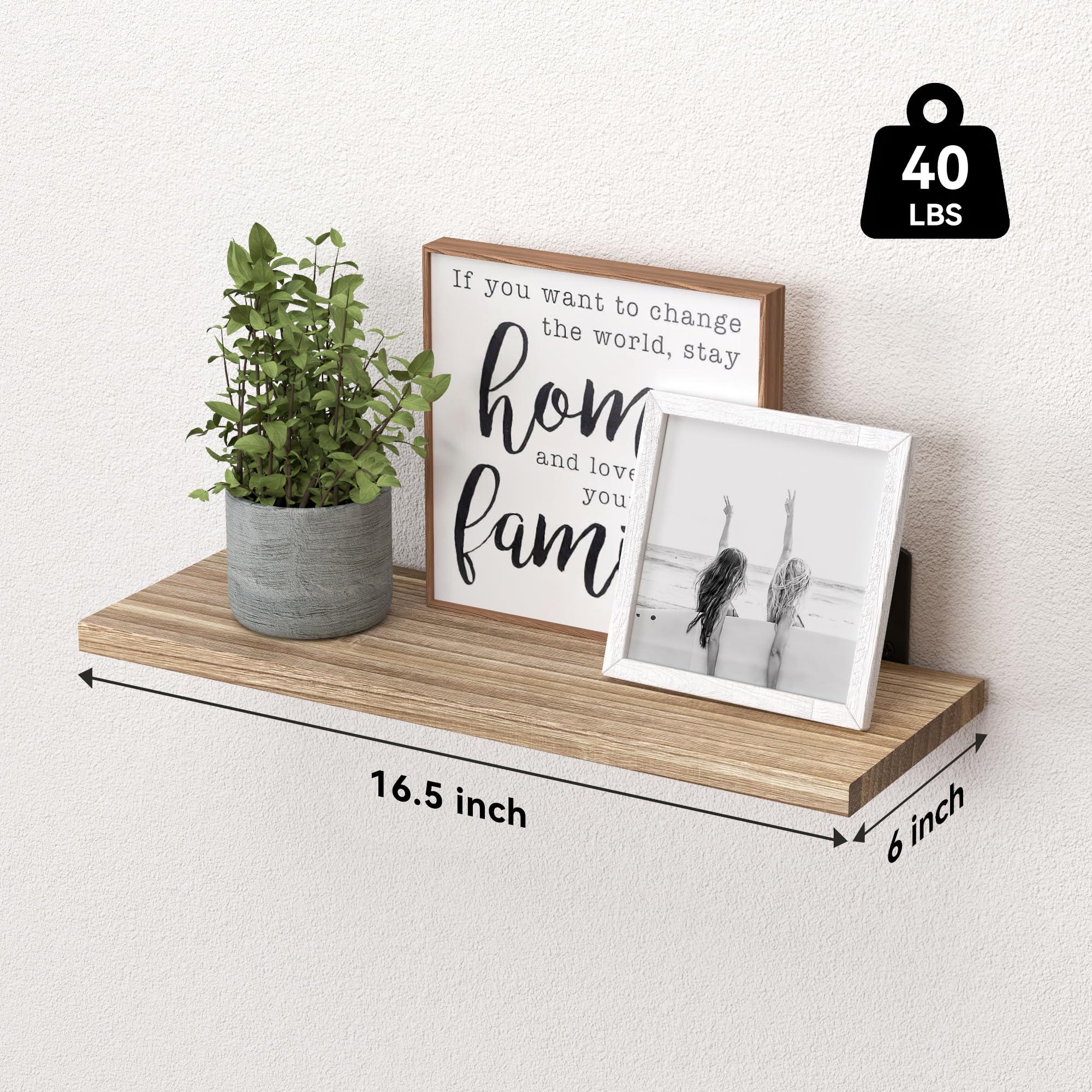 WOPITUES Wood Floating Shelves Set of 6, Shelves for Wall Decor, Farmhouse Shelf for Bedroom, Bathroom Storage Shelves, Book Shelves for Living Room - Rustic Brown - Image 3