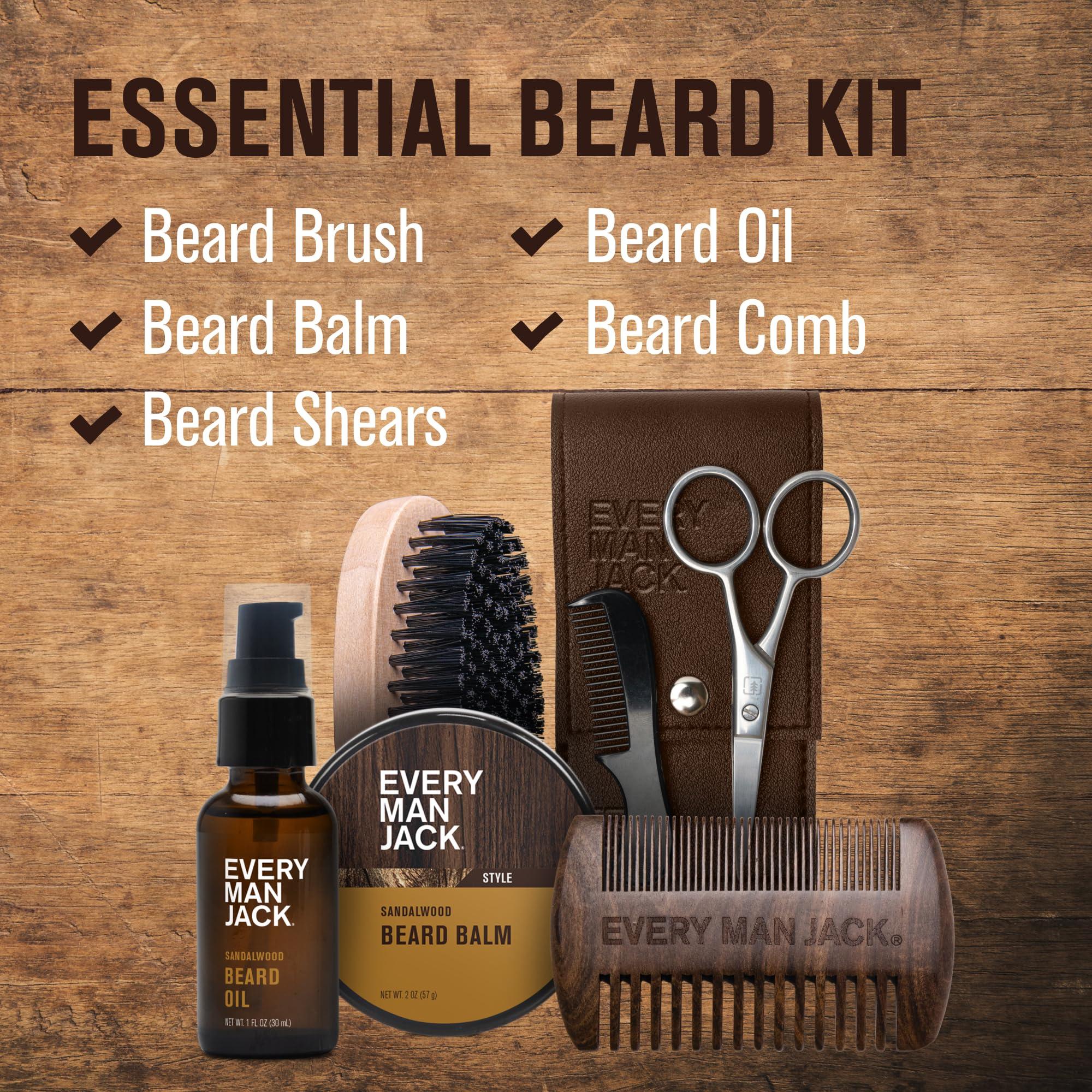 Every Man Jack Beard Grooming Kit for Men - Includes Sandalwood Beard Oil & Beard Balm, Beard Brush, Wooden Dual-sided Comb, Trimming Scissors and Mustache Comb - Image 2