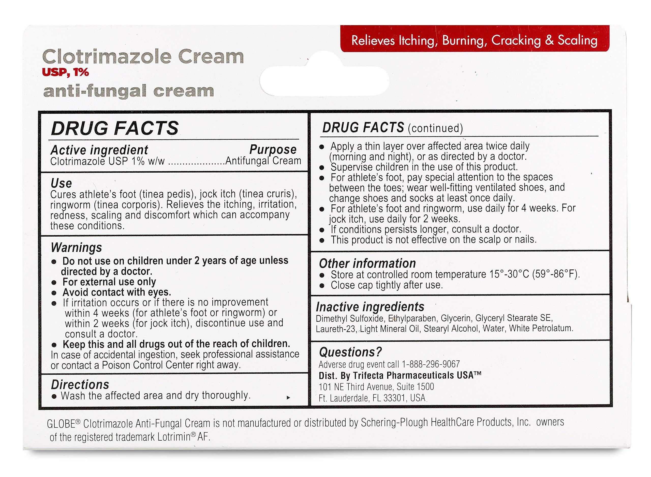 (5 pack) Globe Clotrimazole Antifungal Cream 1% (1 oz) Relieves the itching, burning, cracking and scaling associated with fungal infections | Compare to the Name Brand Active Ingredient - Image 6