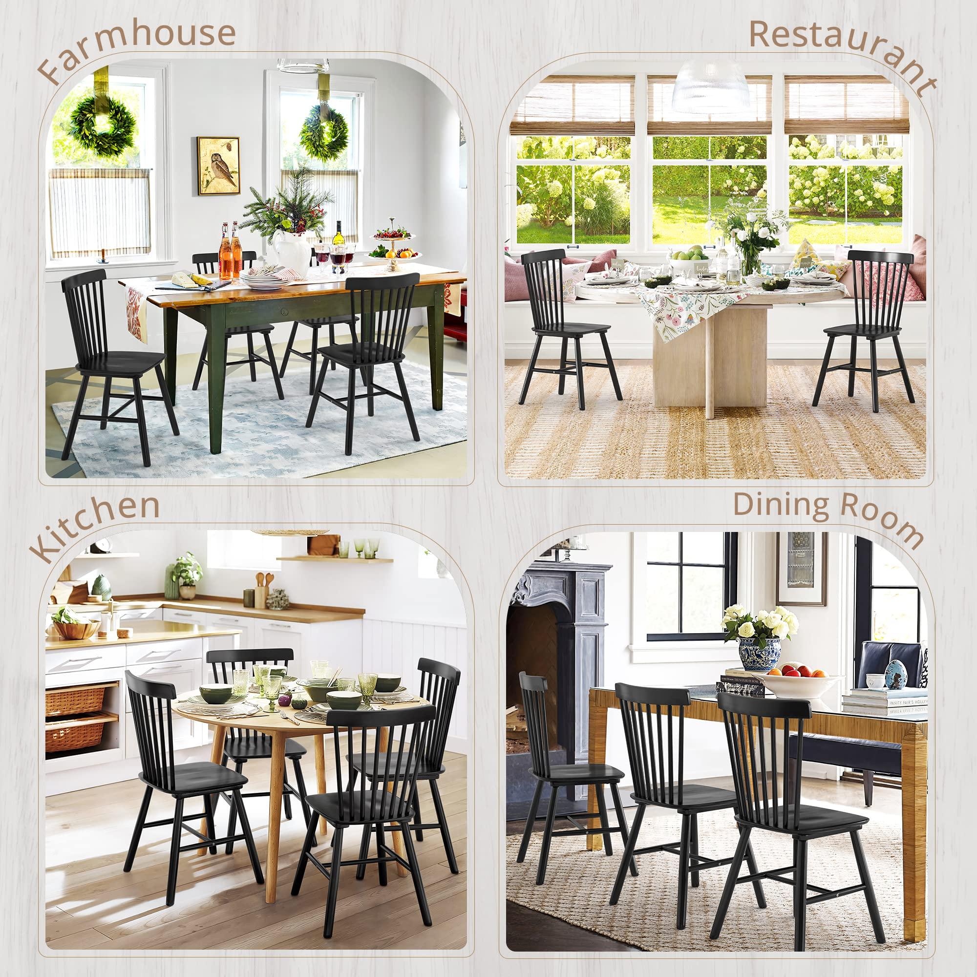 LUE BONA Dining Chairs Set of 4, Windsor Dining Chair, Spindle Back Wood Dining Chair, Kitchen Chairs Wooden Dining Chair, Farmhouse Dining Chairs for Kitchen and Dining Room, Black 18'' - Image 6