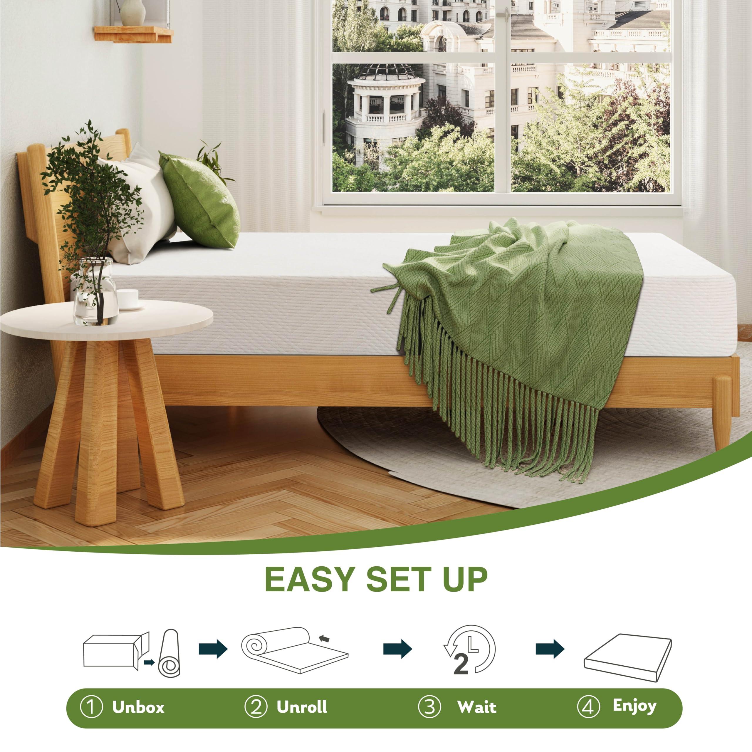 EGOHOME 6 Inch Twin Mattress for Kids, Memory Foam Mattress with Cooling Green Tea Gel, Relieve Pressure with Medium Firm Support, CertiPUR-US Certified, 75''L x 38''W, White - Image 7
