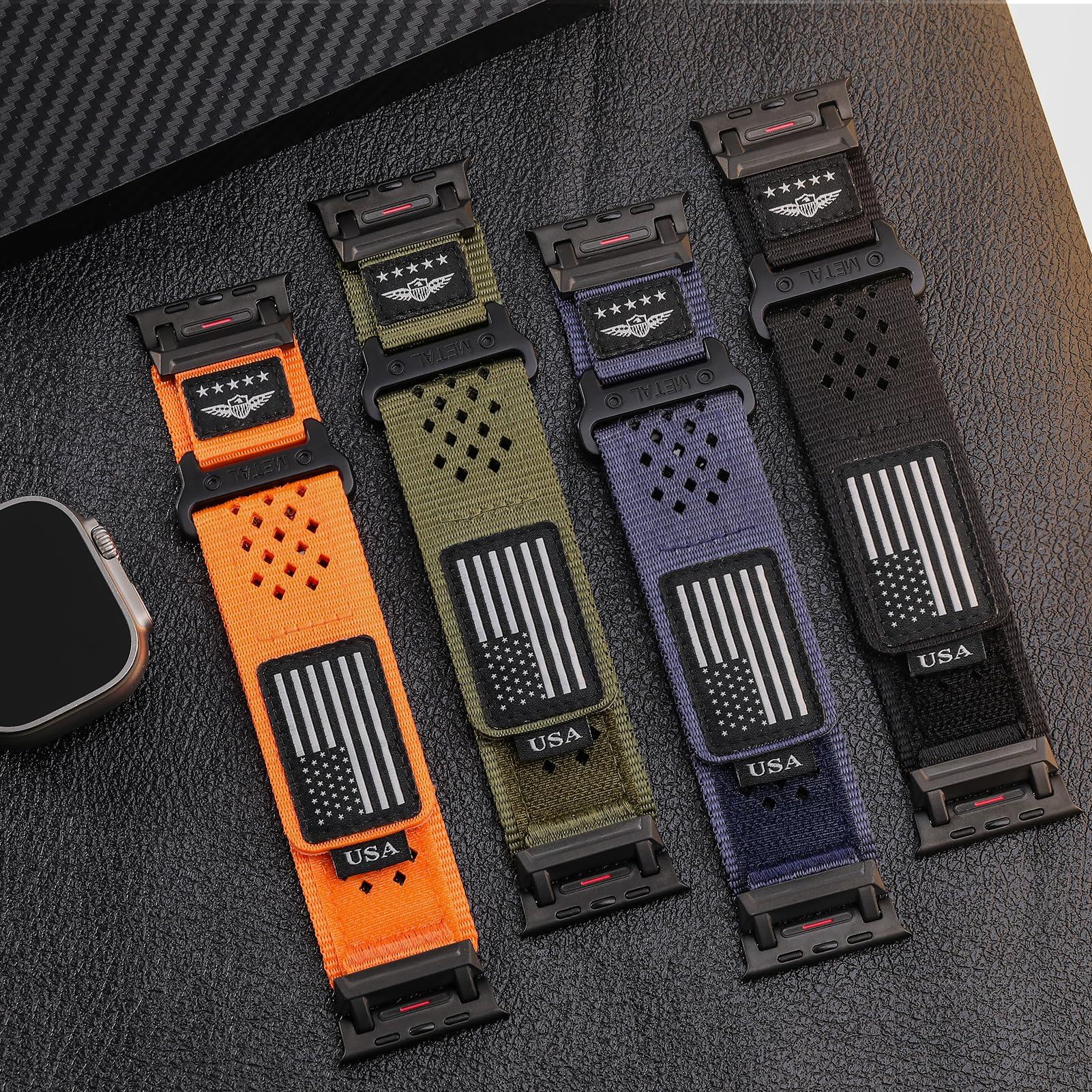 Rugged Nylon Band for Apple Watch Ultra 2 Bands for Men 49mm 46mm 45mm 44mm 42mm,Breathable Stars-Stripes Flag Wristband Workout Athletic Strap for iWatch Bands Ultra Series 10 9 8 7 6 5 4 3 SE/Ultra2 - Image 2