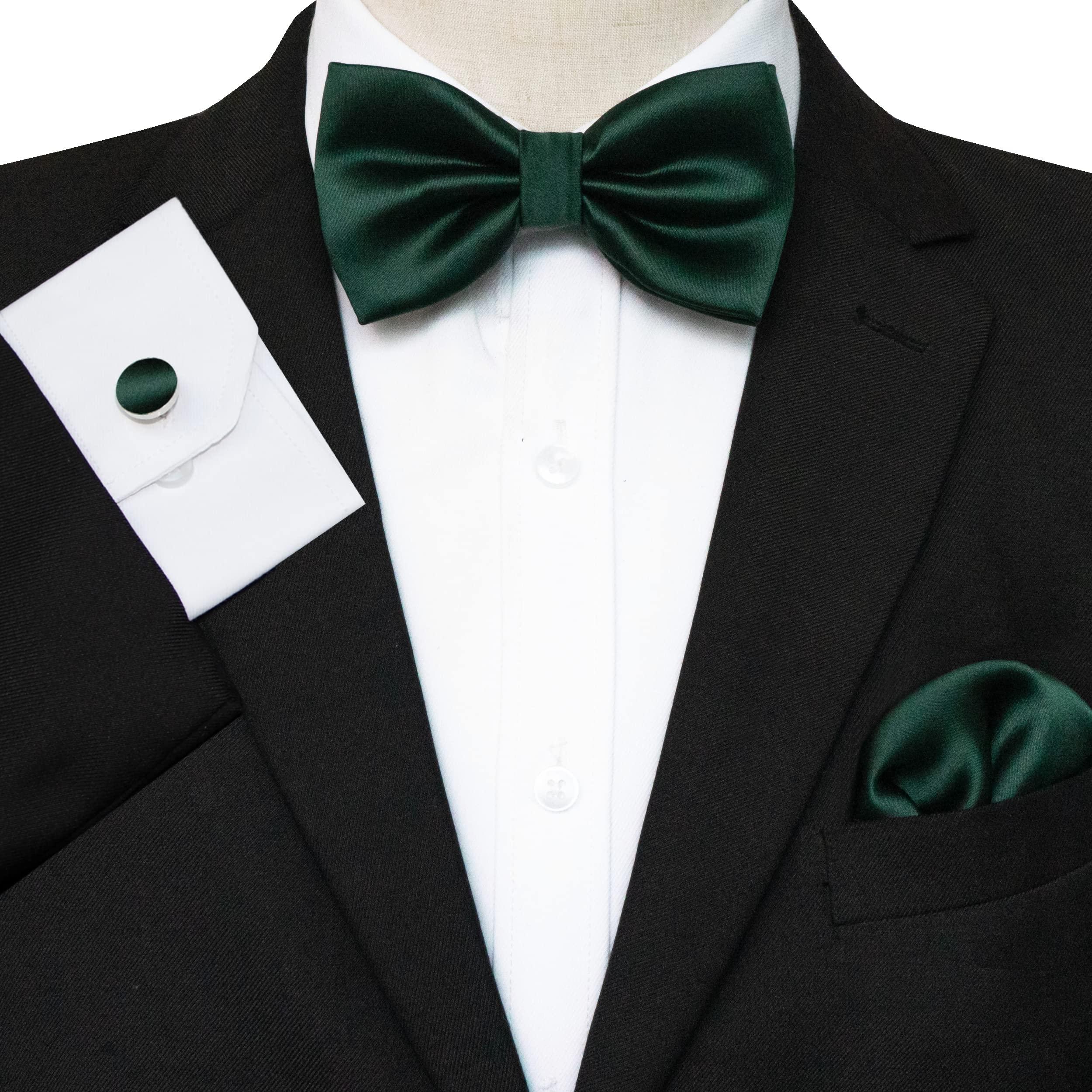 JEMYGINS Solid Color mens Pre-tied Bow Tie and Pocket Square Cufflinks Sets with Gift Box - Image 2