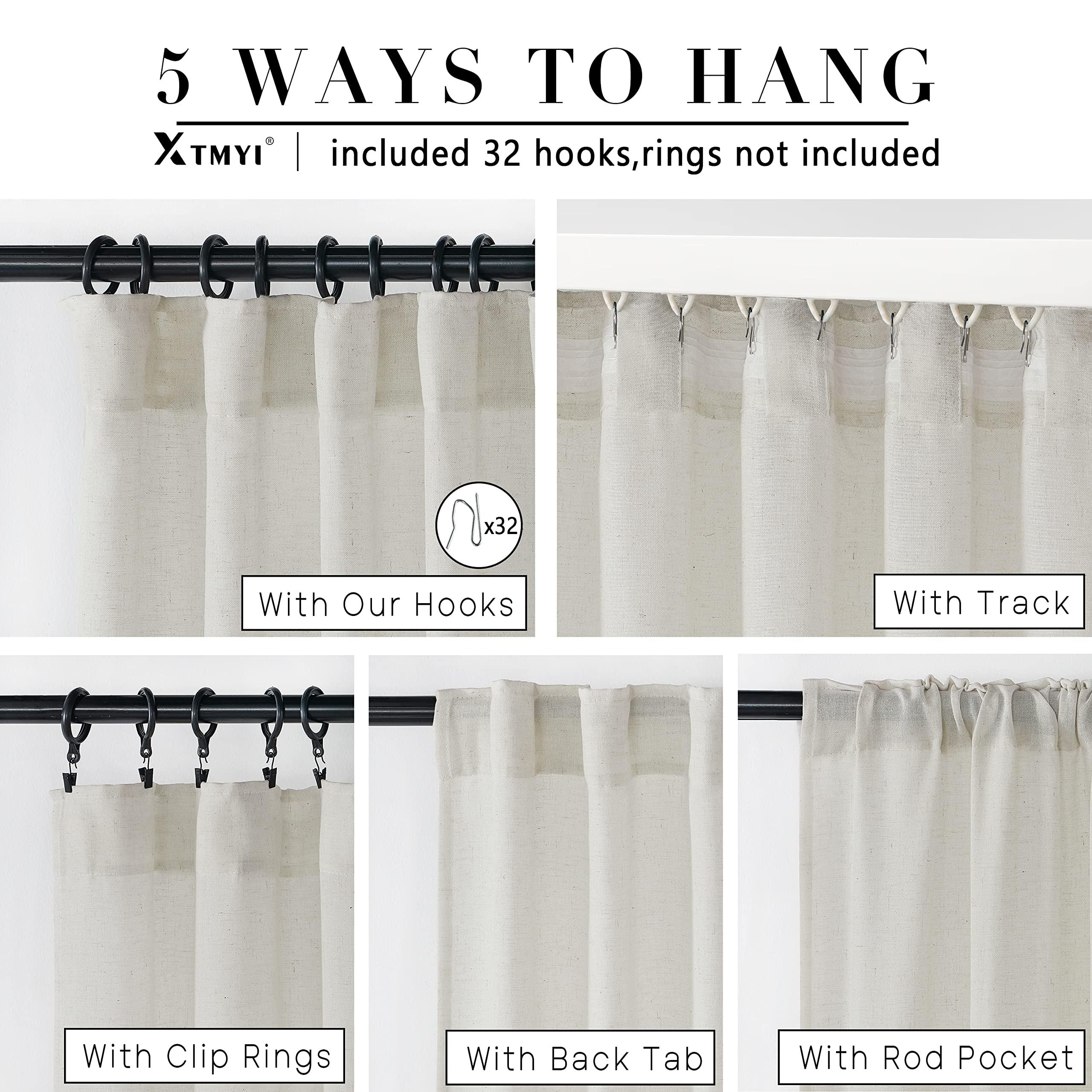 XTMYI Linen Cotton Farmhouse Curtains for Living Room Bedroom 84 Inches Long Two Sheer Hook Belt Pleated Back Tab Birch Off White Ivory Neutral Boho Sour Cream Curtain Drapes 84 Length 2 Panels Set - Image 7